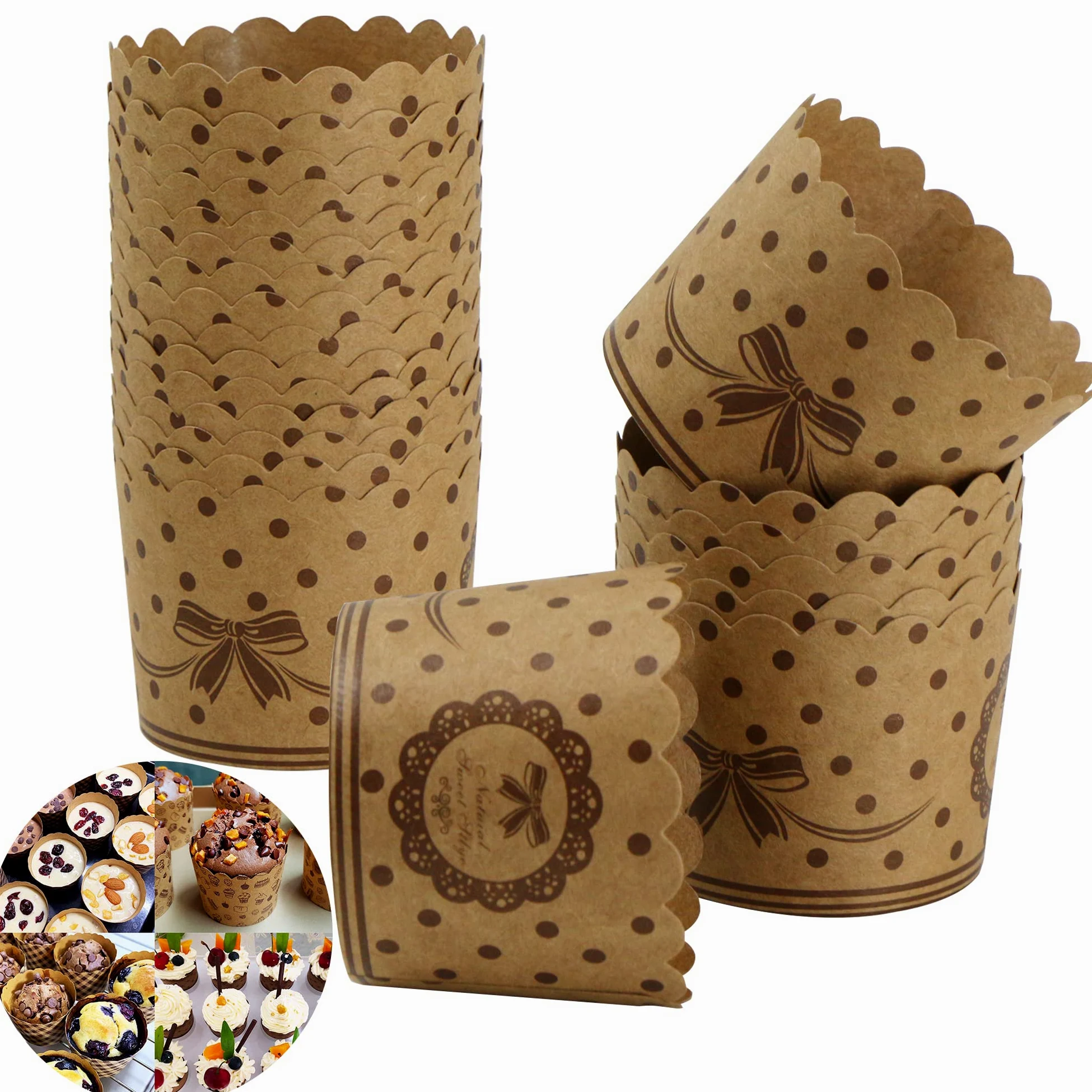 Foremki do muffinek, papierowe foremki do babeczek – 50 sztuk papierowych kubków do pieczenia muffinek, deserów, na wesele, przyjęcie urodzinowe, wysoka odporność na temperaturę, wytrzymałe, brązowe