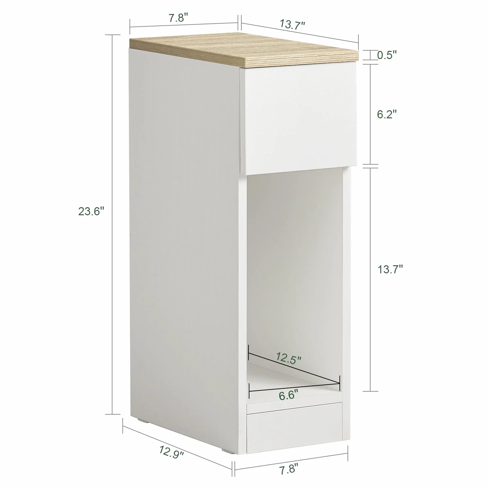 SoBuy Wąska Szafka Nocna, Stolik Nocny z Szufladą i Półką, Wąski Stolik Boczy do Sypialni i Salonu, Biały W20 × G35 × H60cm FBT111-WN