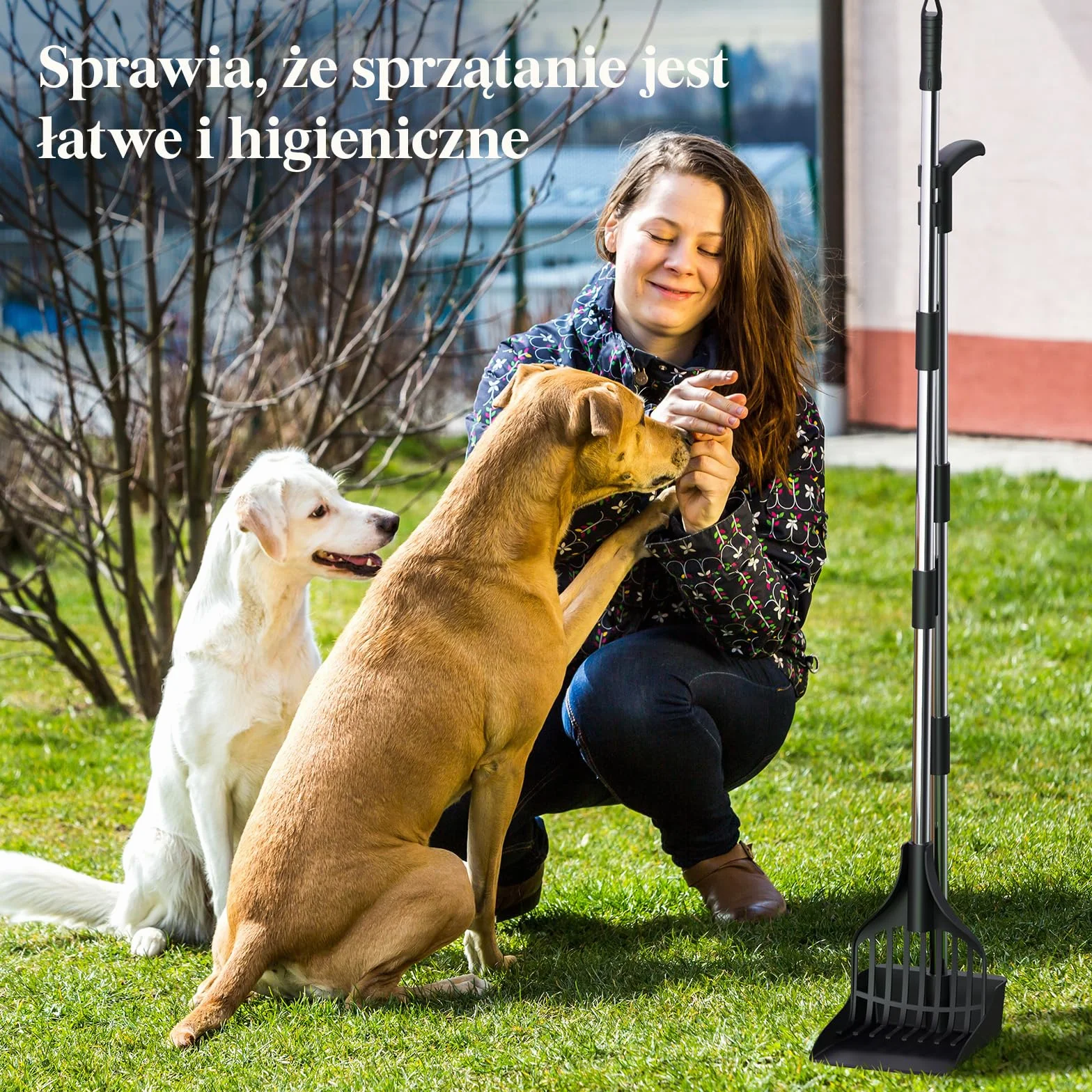 Lifewit Plastikowa szufelka dla psa, na podwórko, lekka, przenośna, dla średnich i małych psów, regulowany, metalowy drążek, długi uchwyt, zestaw szufelek na trawnik, podwórko, trawę