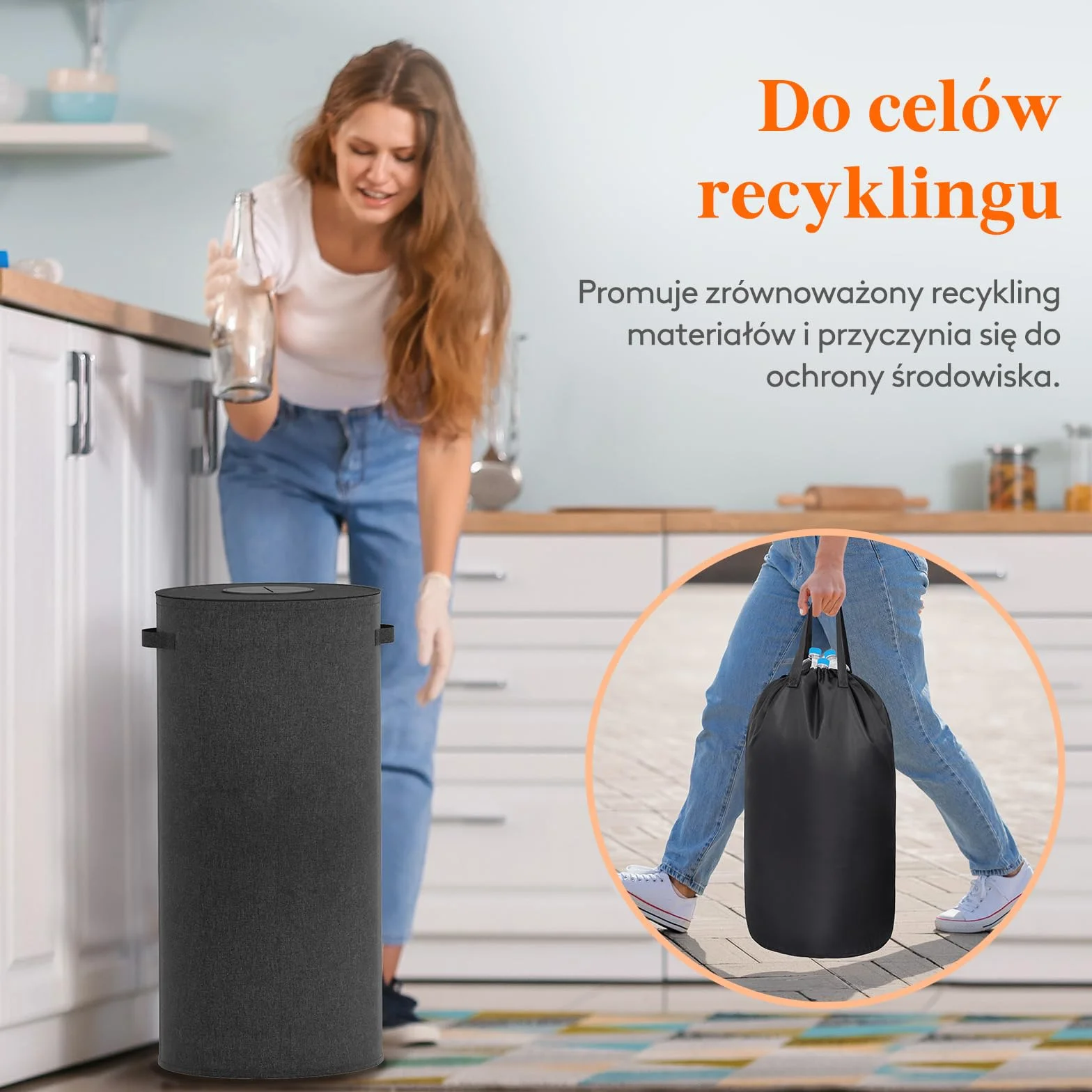 Lifewit 80L okrągły kosz na śmieci do kuchni i domu, duży 26-galonowy kosz na śmieci z pokrywką i wewnętrzną torbą wielokrotnego użytku, wysoki pojemnik na puszki, butelki, papier, plastik, czarny