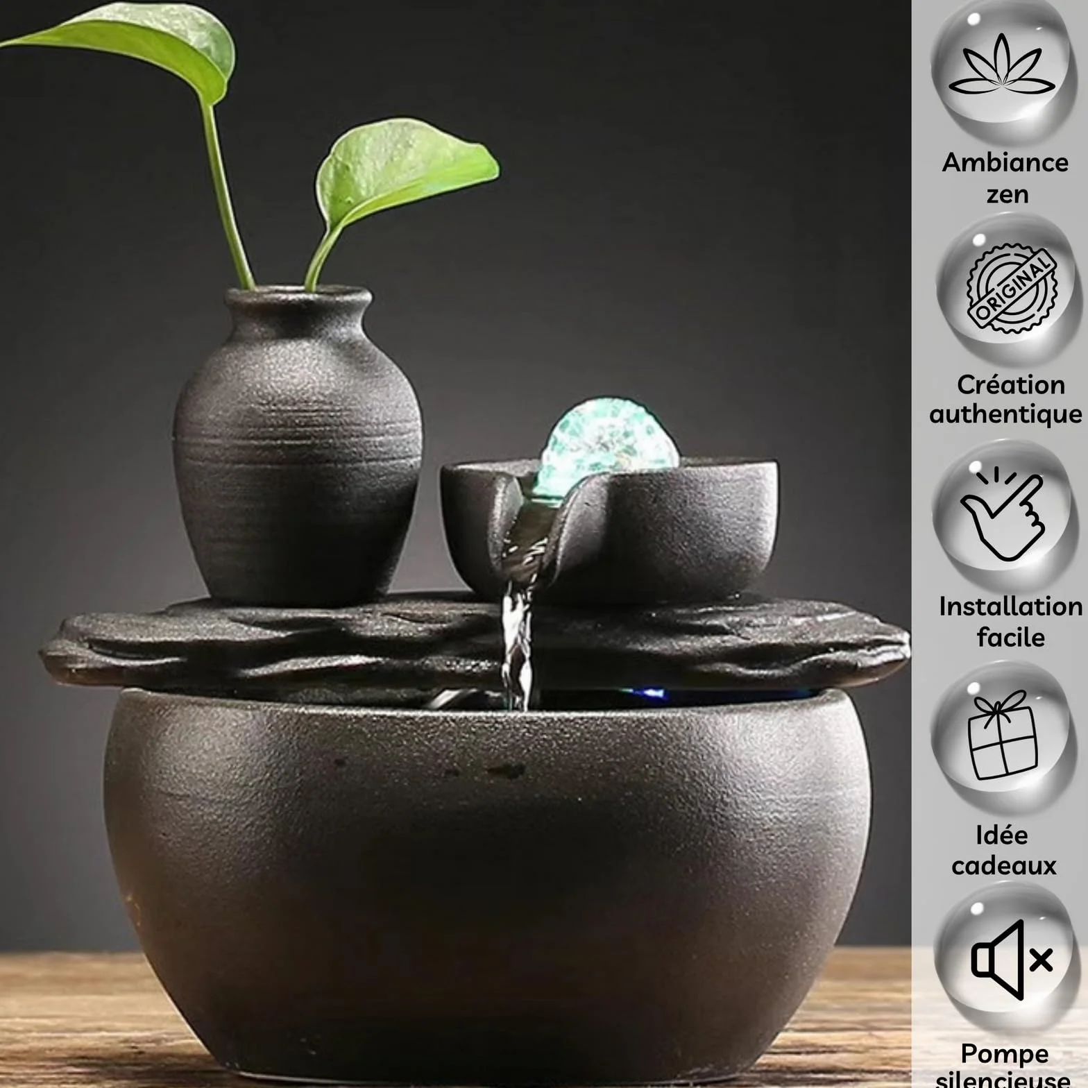 Zen Light SCFR22-I9 Silice Soli Flower Fontanna stołowa z wazonem i kolorowym światłem LED, 19 cm x 21 cm x 17 cm