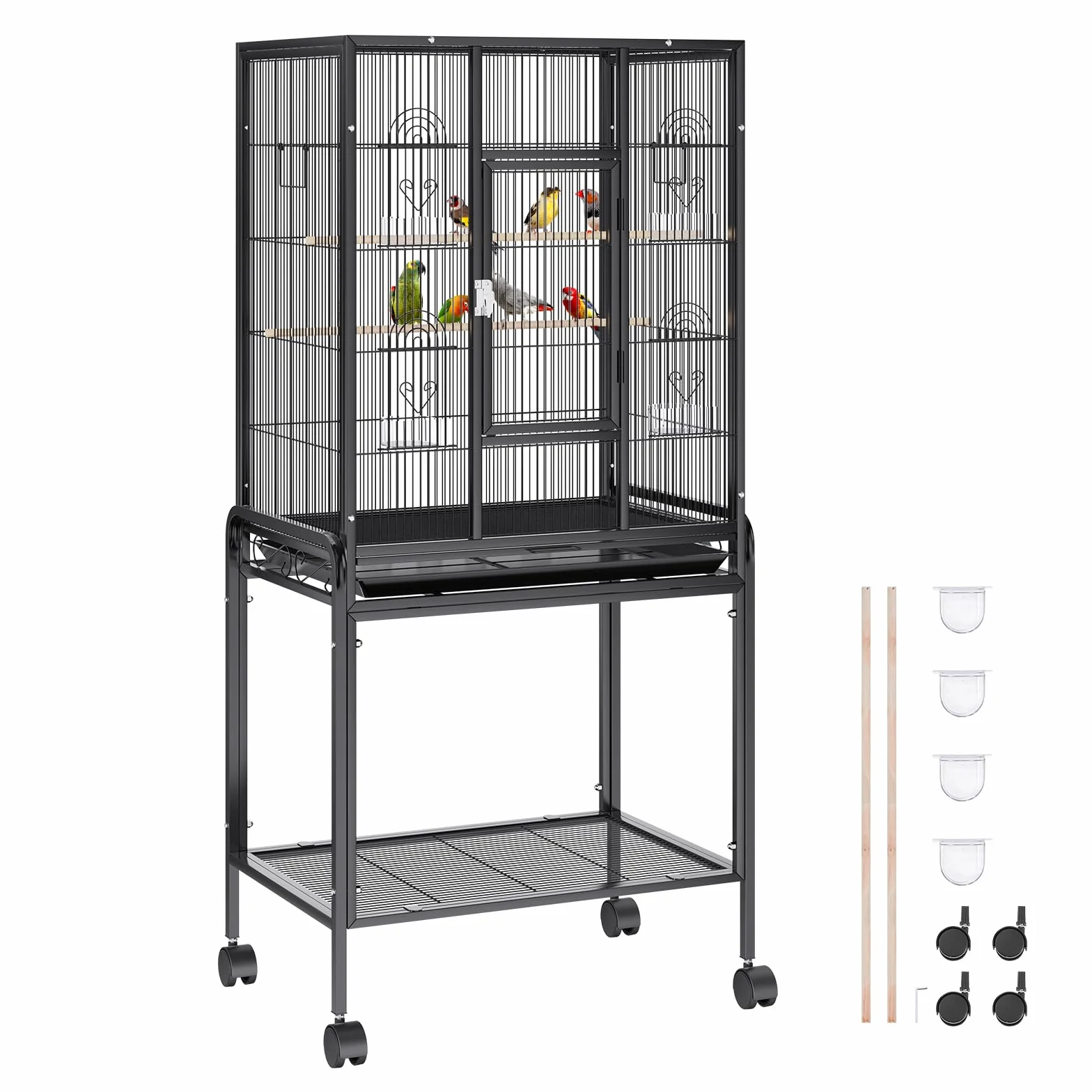 VEVOR Woliera dla ptaków 61 x 43 x 137 cm, klatka dla ptaków ze stali węglowej Q195, dla 2-3 średnich i dużych ptaków, woliera z zamkiem