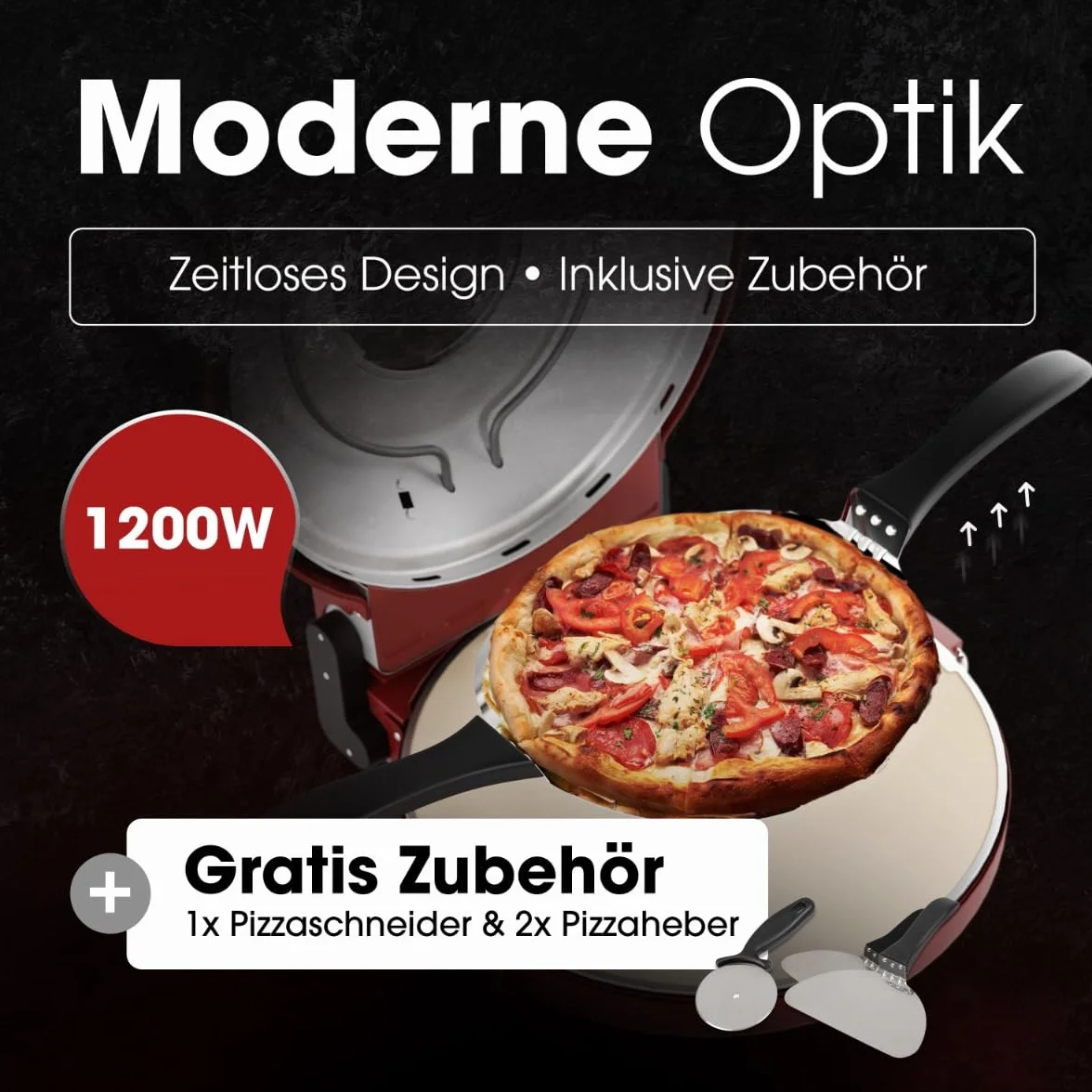 Clatronic® piec do pizzy | 350°C p. włoska pizza z kamienia w domu | elektryczny | również do mrożonej pizzy | pizza w mniej niż 5 min. | kamień do pizzy Ø32 cm i akcesoria w zestawie | PM 3787