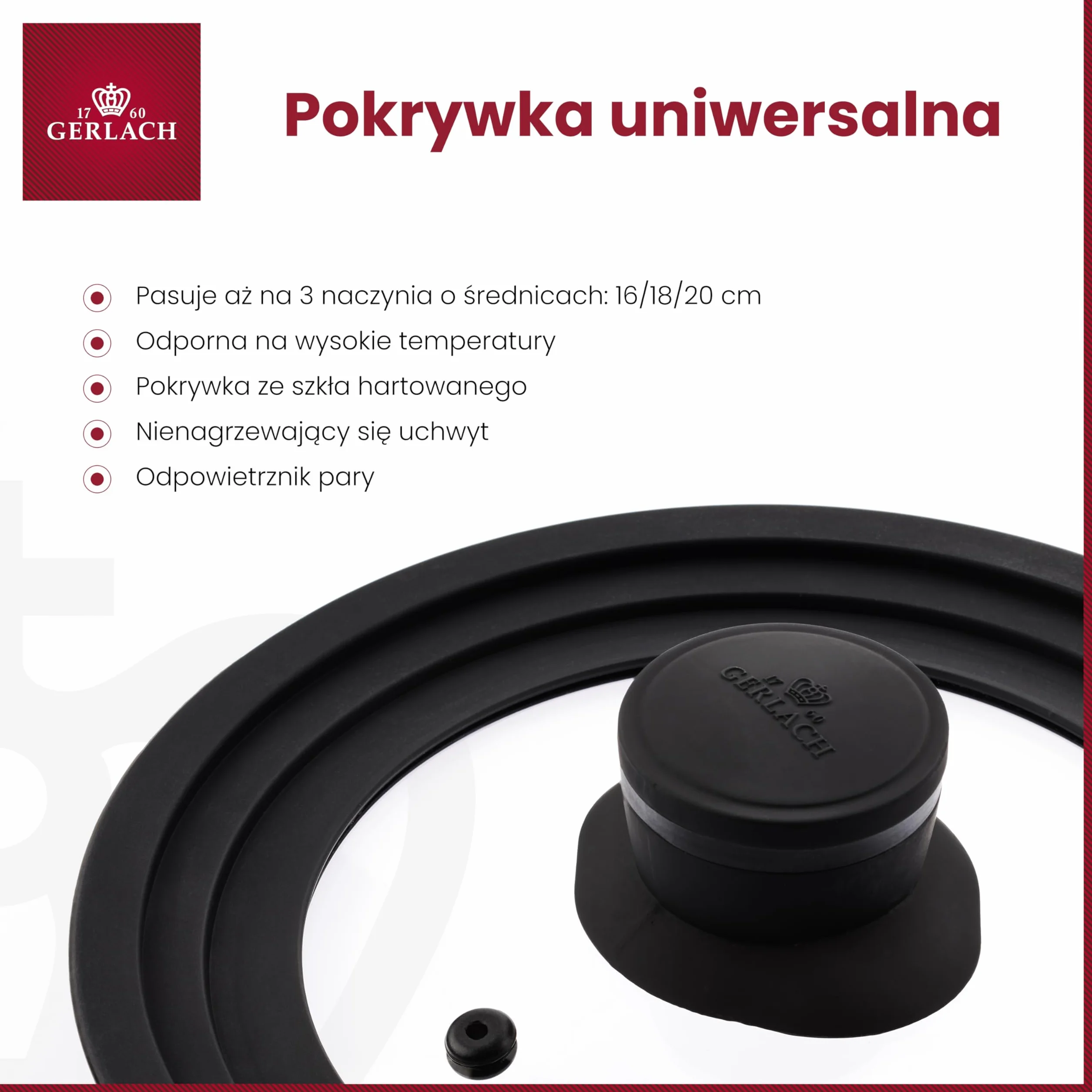 Gerlach Smart Uniwersalna Pokrywka do Garnka i Patelni 16 cm 18 cm 20 cm Szklana