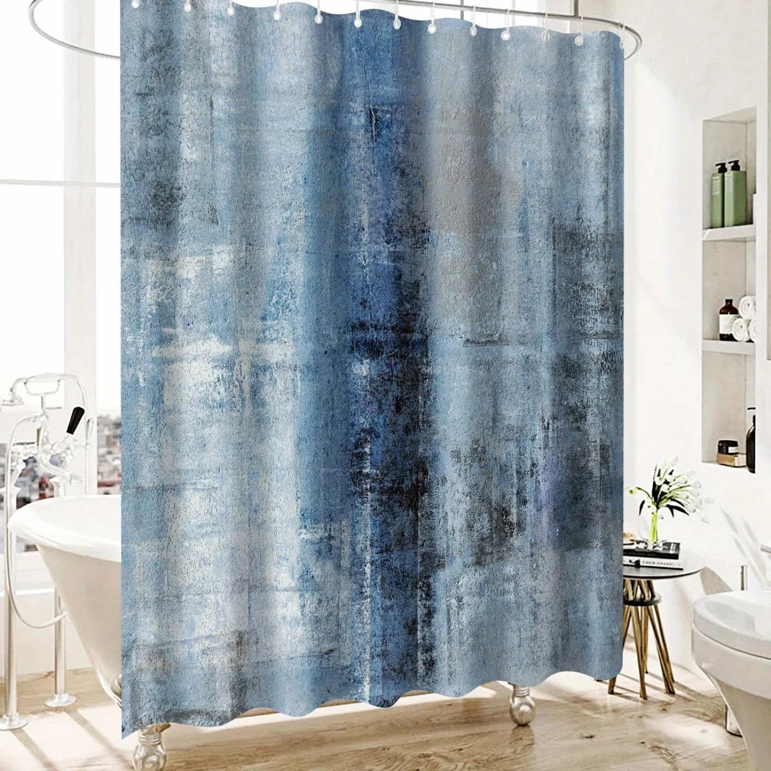 Abstrakcyjna niebiesko-szara zasłona prysznicowa, 237 x 180 cm, można prać w pralce, dekoracja łazienki z 12 haczykami, stylowy nowoczesny design artystyczny dla eleganckich akcesoriów domowych