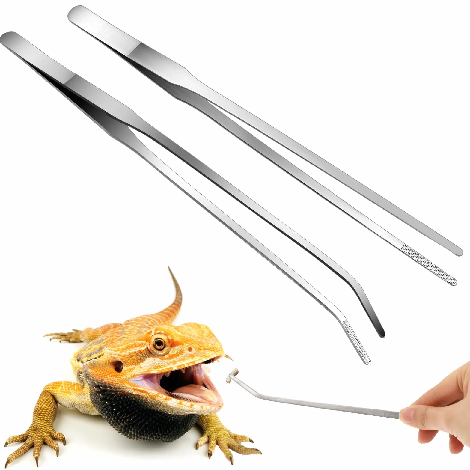 Pęseta do akwarium ze stali nierdzewnej, 27 cm, szczypce do karmy z gumową końcówką, prosta i zakrzywiona, narzędzie do karmienia do akwarium