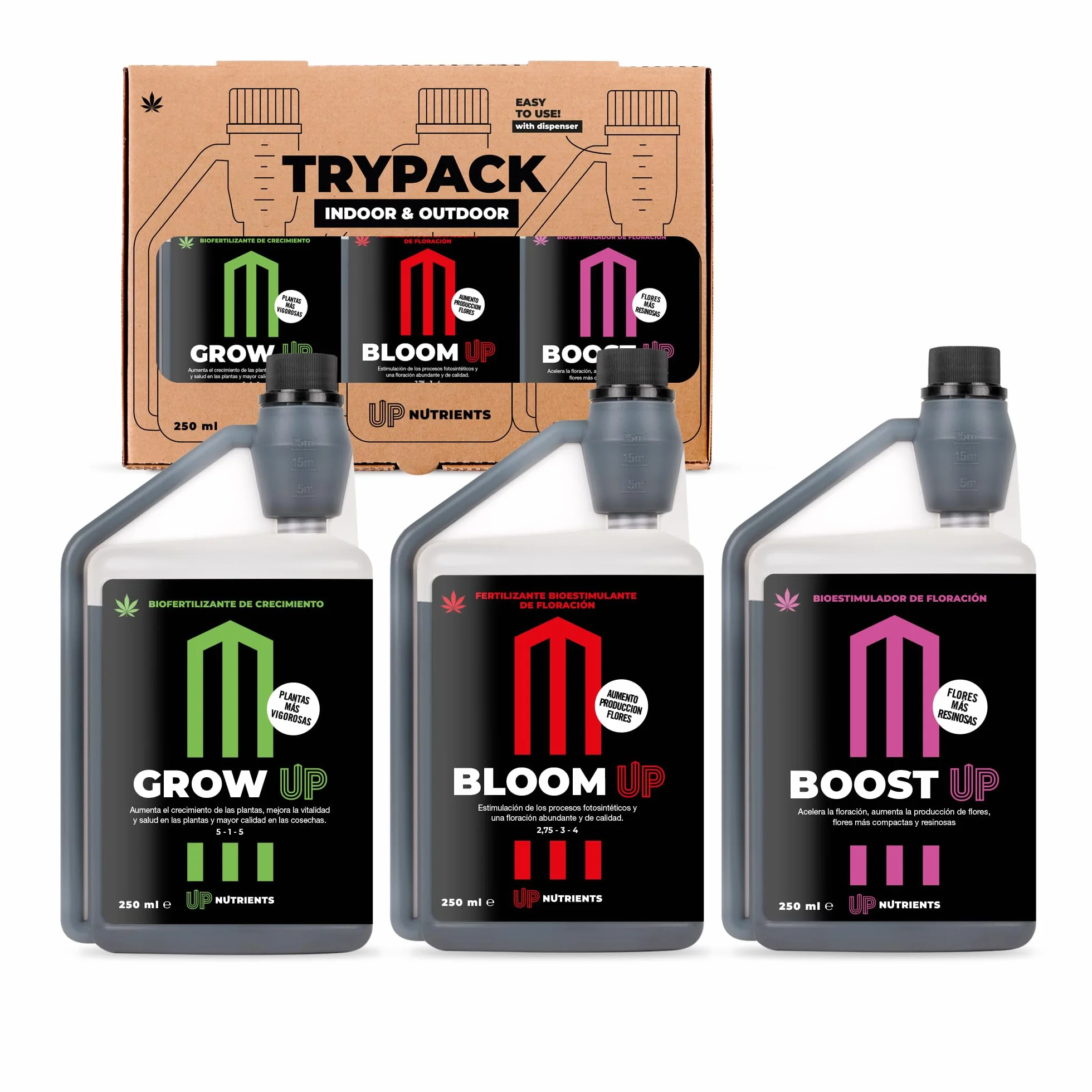UP NUTRIENTS Trypack nawóz Grow, Bloom & Boost 250 ml | 100% nawóz organiczny do uprawy wewnątrz i na zewnątrz | ukorzenienie, wzrost i gęstość kwiatów | stymulator kwiatów i roślin