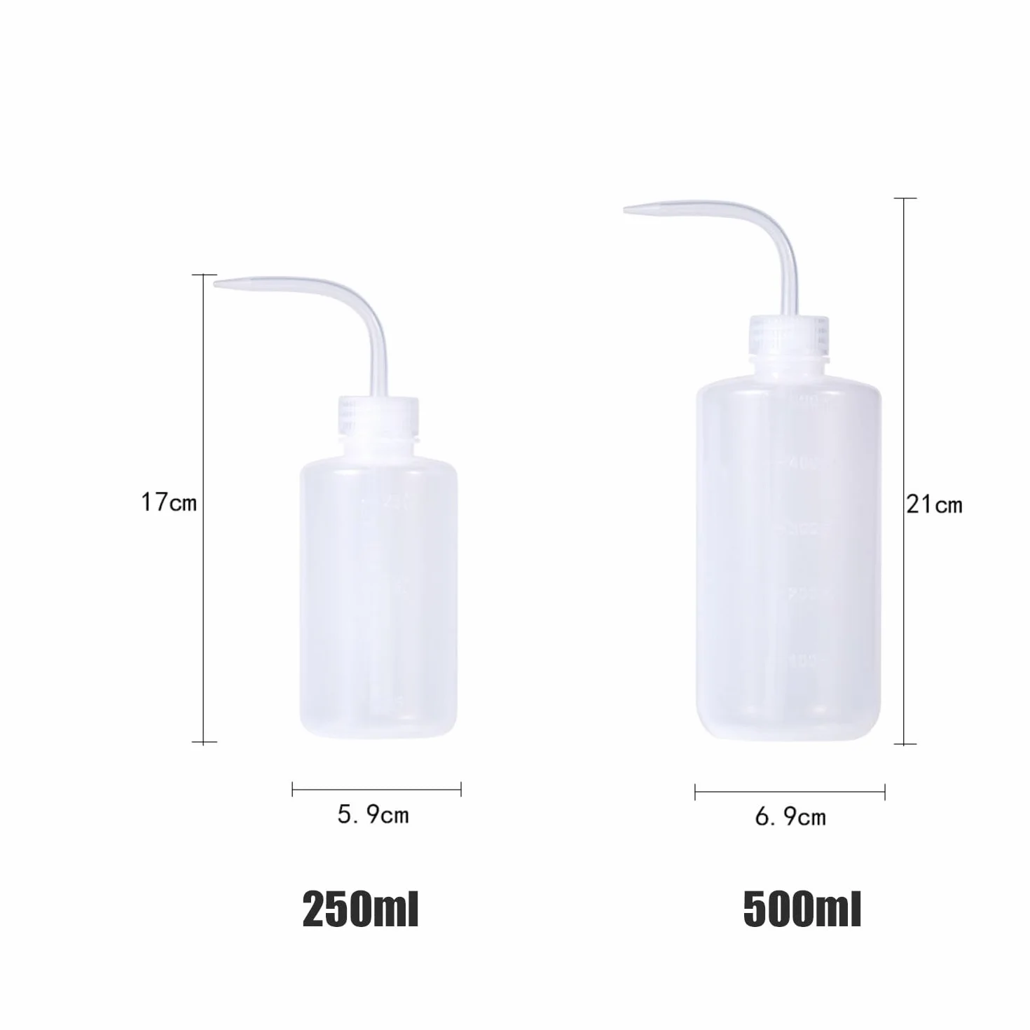 LATRAT Zestaw 2 plastikowych konewek, bezpiecznych butelek do czyszczenia przezroczystych butelek do ogrodnictwa, nawadniania roślin, laboratorium (250 ml)