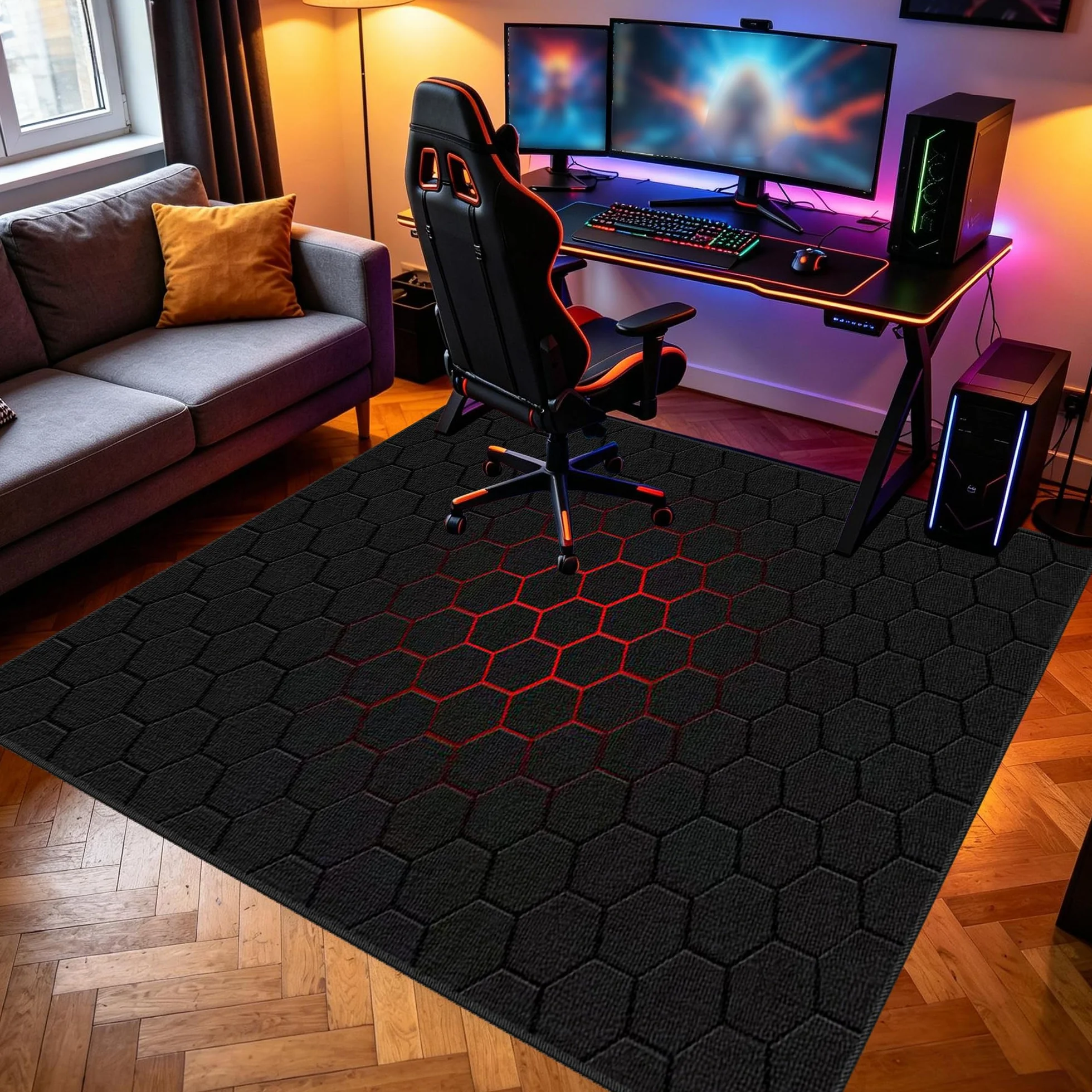 Dywanik dla graczy, antypoślizgowa mata podłogowa, 160 x 220 cm, mata ochronna na podłogę, do pokoju gamingowego, do obszaru zabaw, podkładka pod krzesło gamingowe