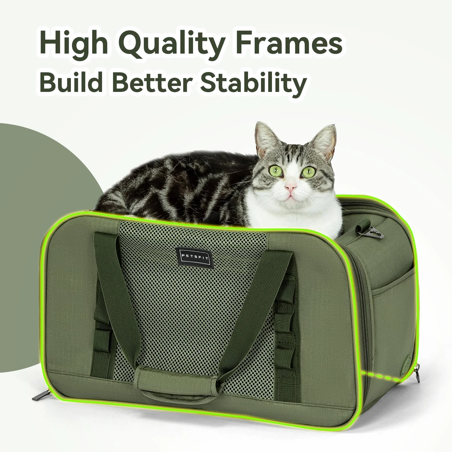 Petsfit Torba transportowa dla kota z kocem, stabilna i oddychająca, oliwkowa zieleń (49 x 23 x 28 cm)