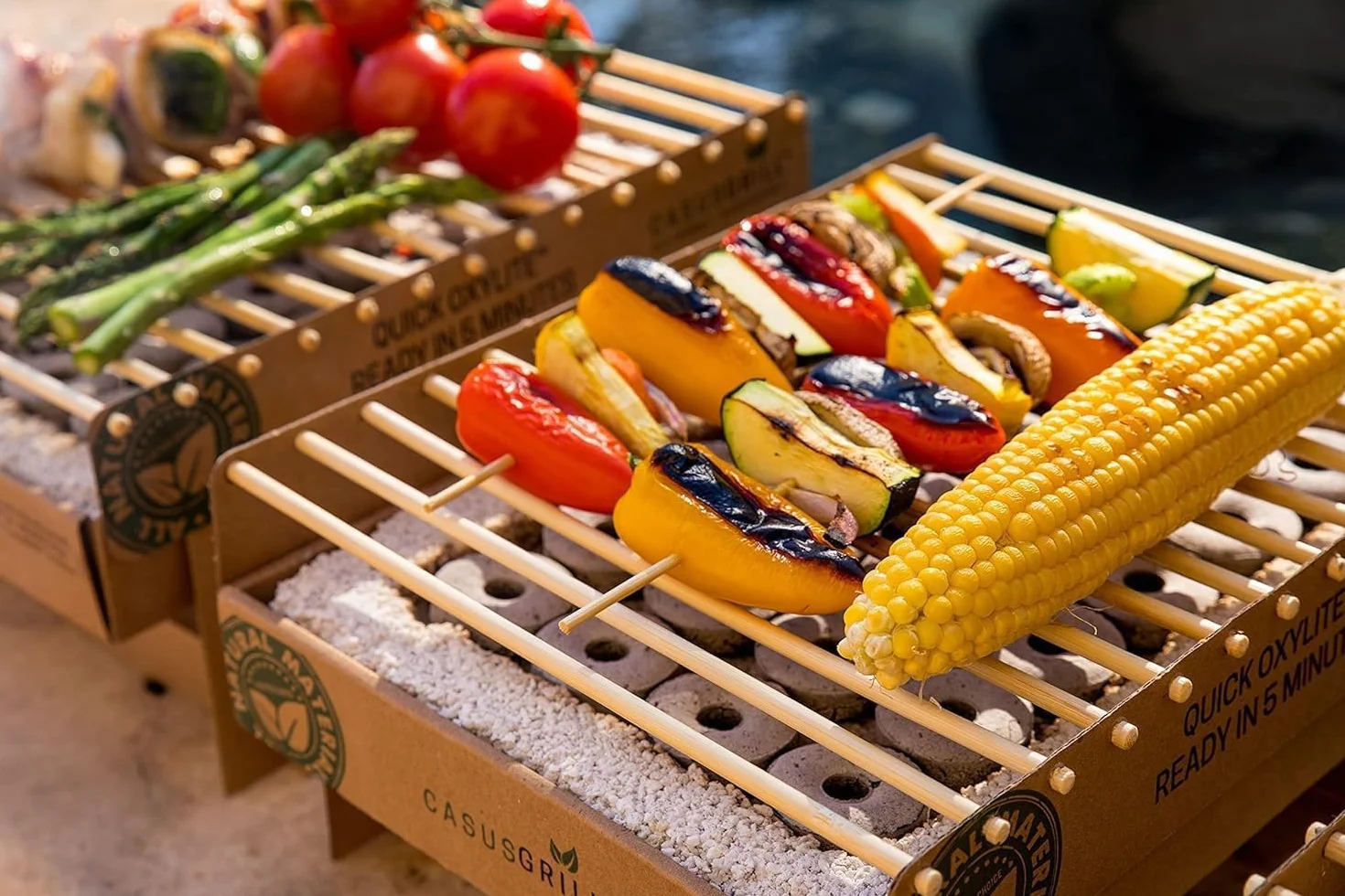 BURI grill jednorazowy, ekologiczny, 100% ekologiczny, bezdymny, 31 x 24 cm, węgiel bambusowy i ruszt do grillowania, naturalne materiały, mniej emisji CO2, 5 min gotowy do uruchomienia