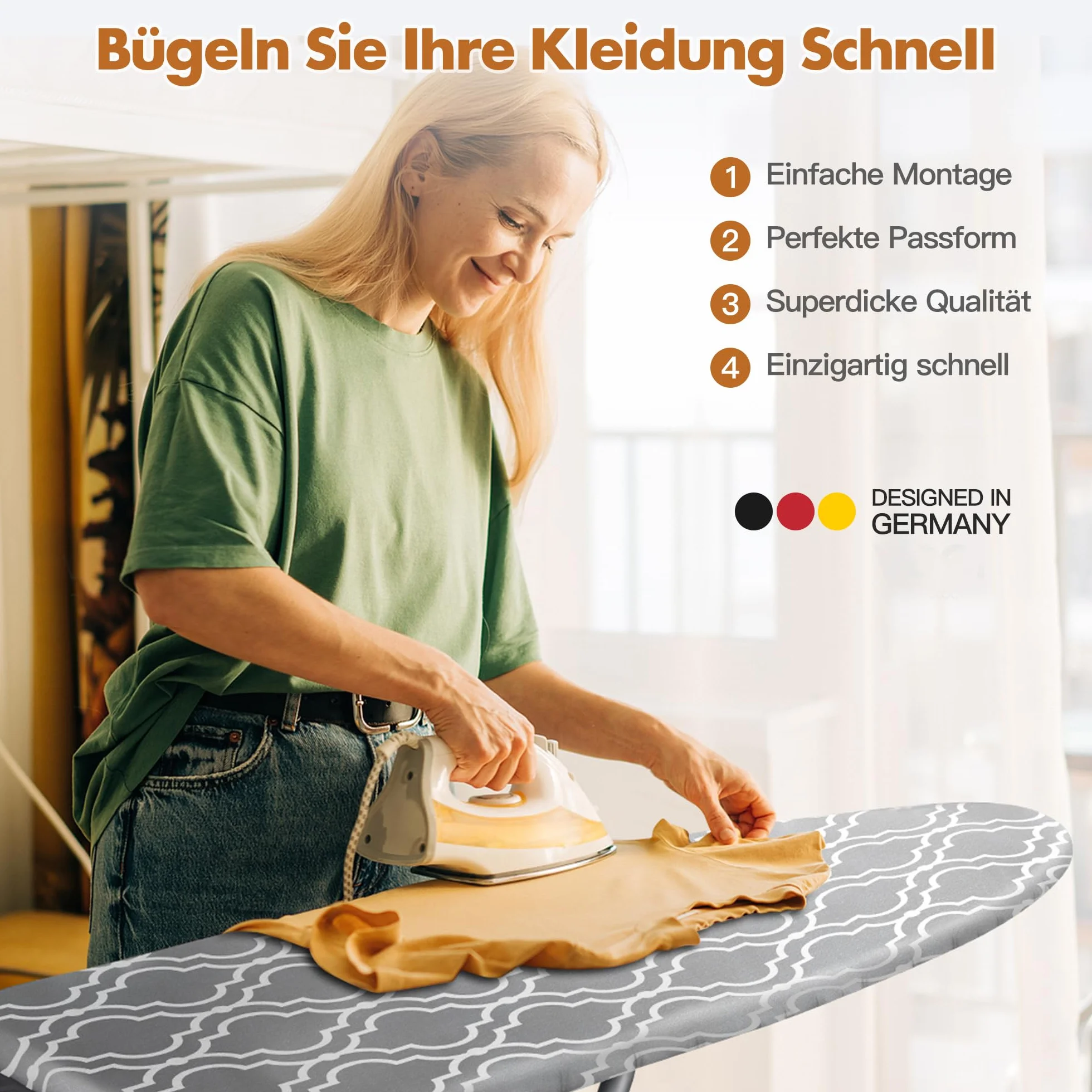 Pokrowiec na deskę do prasowania 140 x 45 (rozmiar XL) – bawełna z komfortową wyściółką – z napinaczem zapewniającym pewny chwyt – do stacji parowej i szybkiego prasowania – pasuje do deski