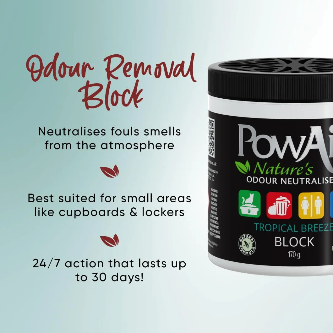 PowAir Block naturalny neutralizator zapachów - trawa cytrynowa 170 g - kontrola zapachu do małych pomieszczeń i obszarów - naturalna formuła