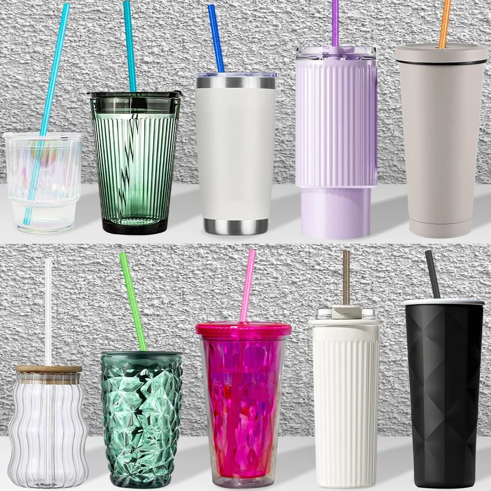 AUAUY 10 sztuk kolorowych słomek zamiennych do Stanley 40 oz 30 oz Tumbler, słomki do tumblerów z szczotką do czyszczenia, wielokrotnego użytku brokatowe słomki do akcesoriów Stanley Cup