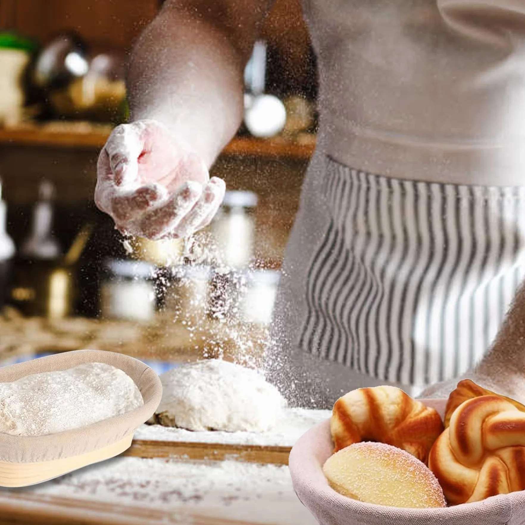 6 szt. Kosz na chleb wielokrotnego użytku do pieczenia chleba w proszku i lepkości pokrowiec na ciasto wysoka higroskopijność wiejska bagietka ciasto matka ciasto