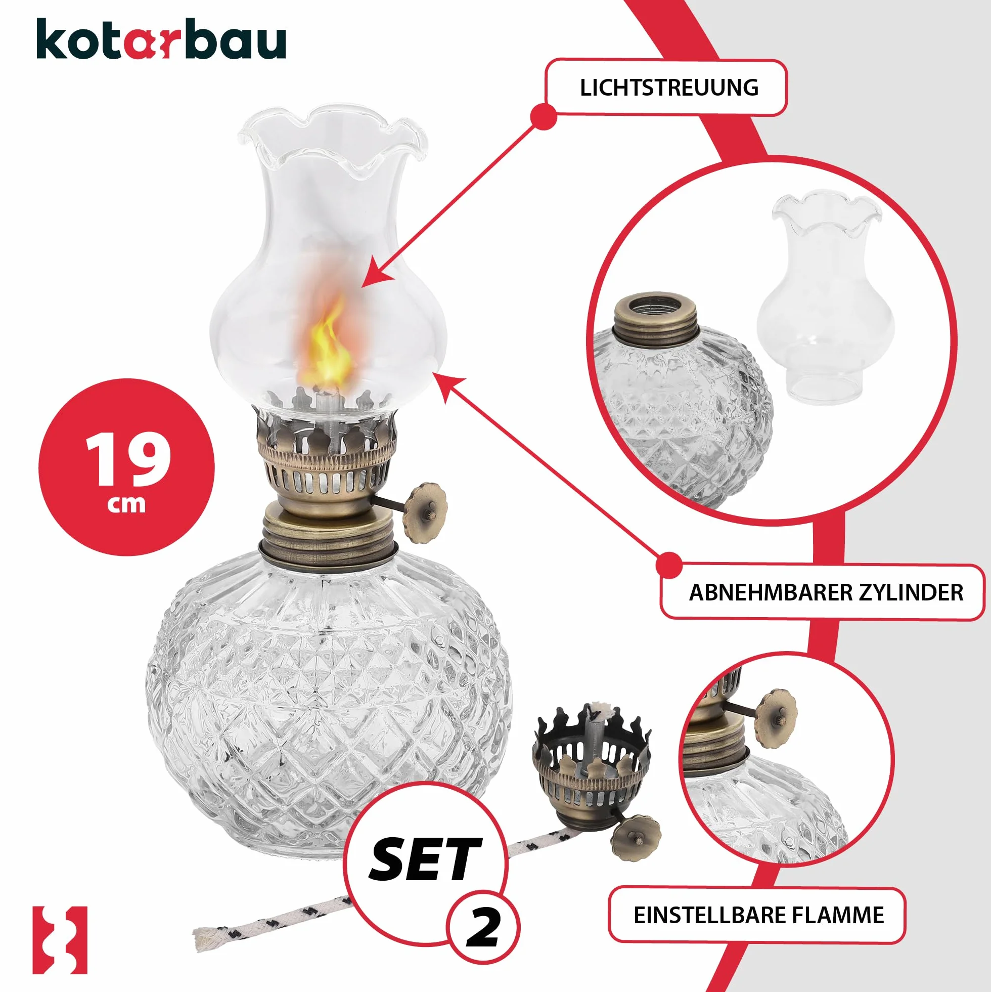 KOTARBAU Lampa naftowa mini 19 cm Szkło
