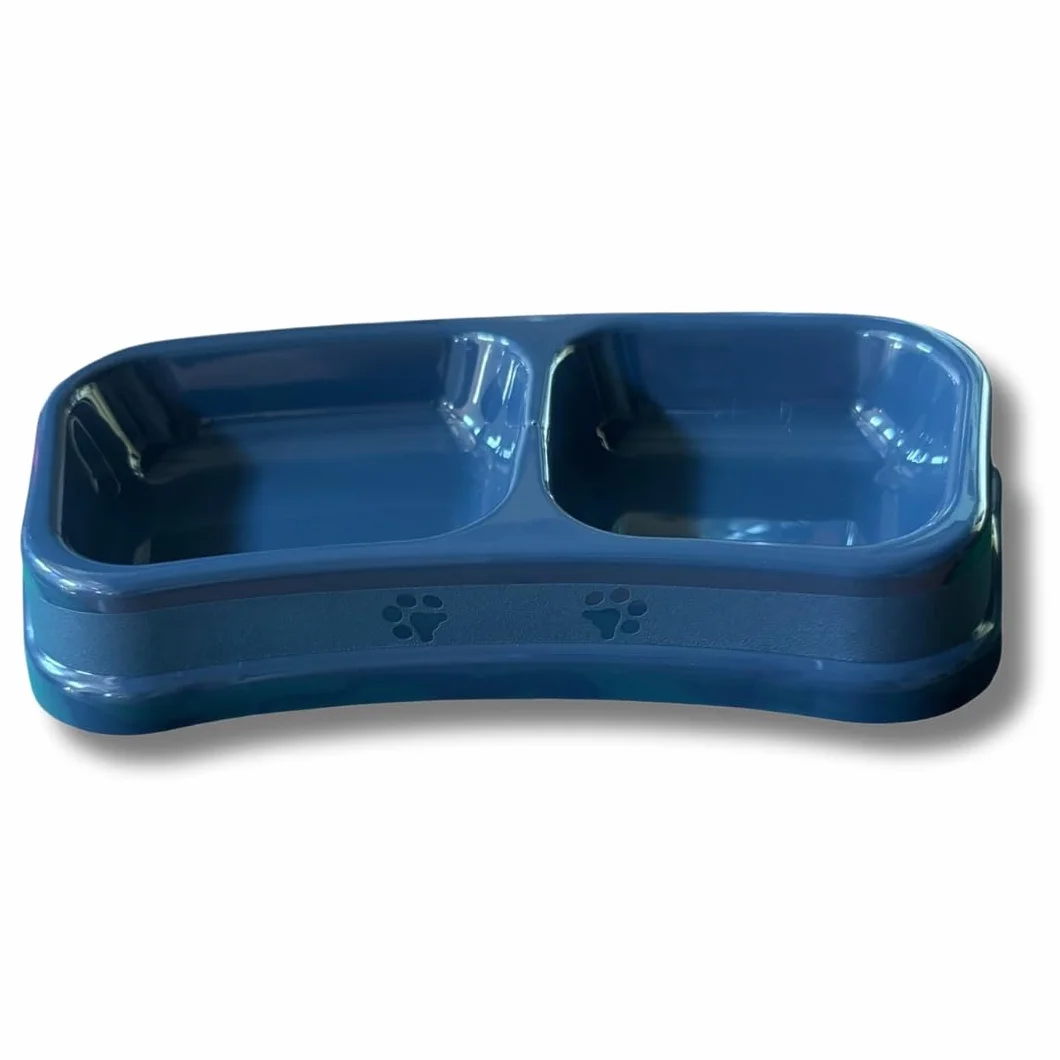 PARENCE Podwójna miska 24 x 12 x 4 cm dla psów kotów gryzoni z 2 przegródkami na suchą karmę i wodę plastik