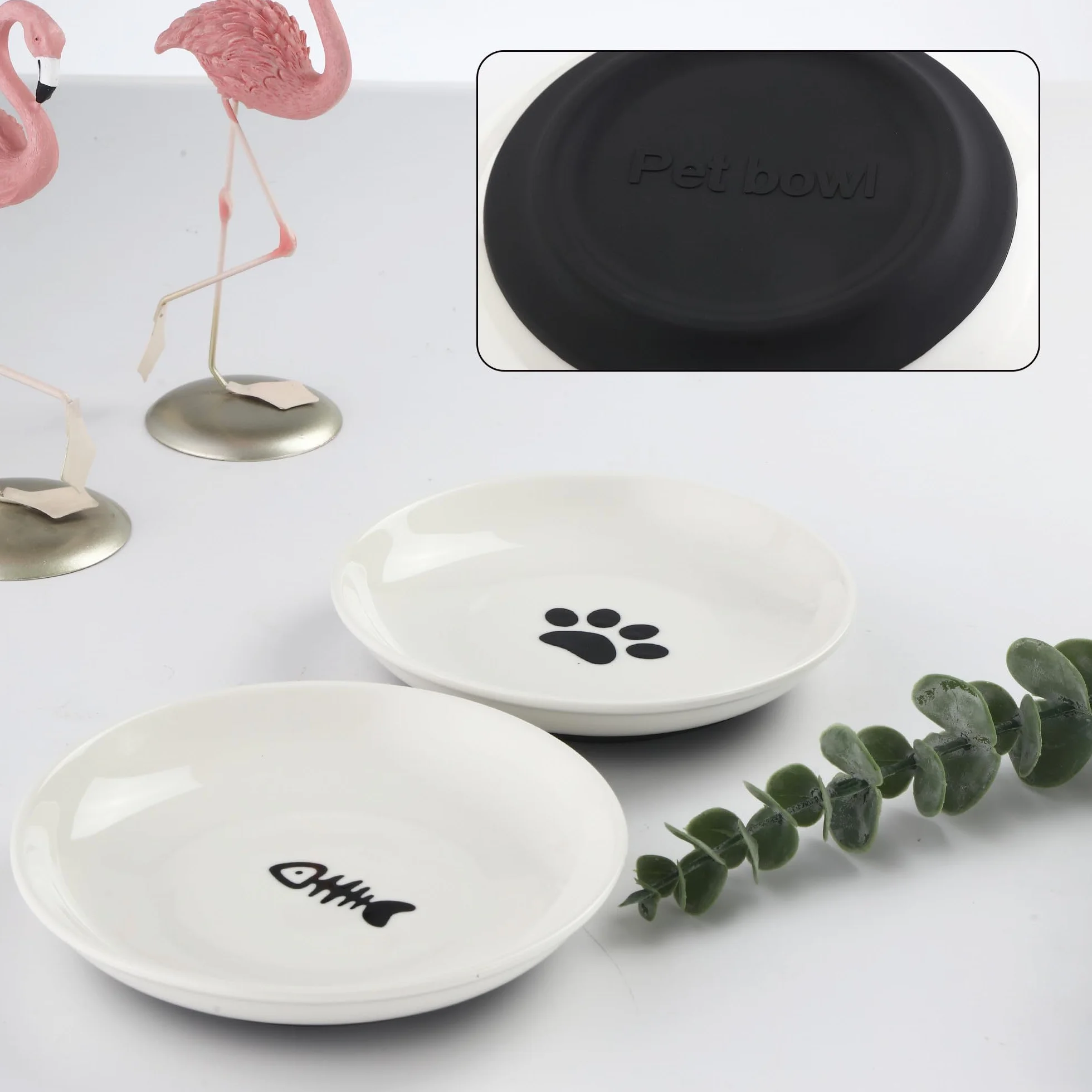 Ceramiczne Miski dla Kotów 3 szt. z Antypoślizgowymi Podkładkami