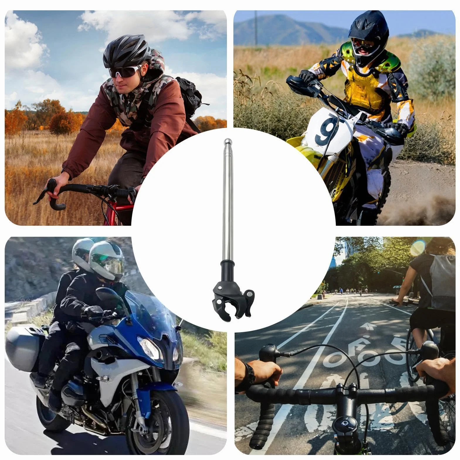 Maszt flagowy na motocykl - Teleskopowy maszt flagowy 1,3 m, stal nierdzewna, regulowany - Uchwyt Na Flagę Do Rowerów Górskich | Motocykl, Outdoor, Rowery Szosowe, Wycieczki, Podróże, Bagaż