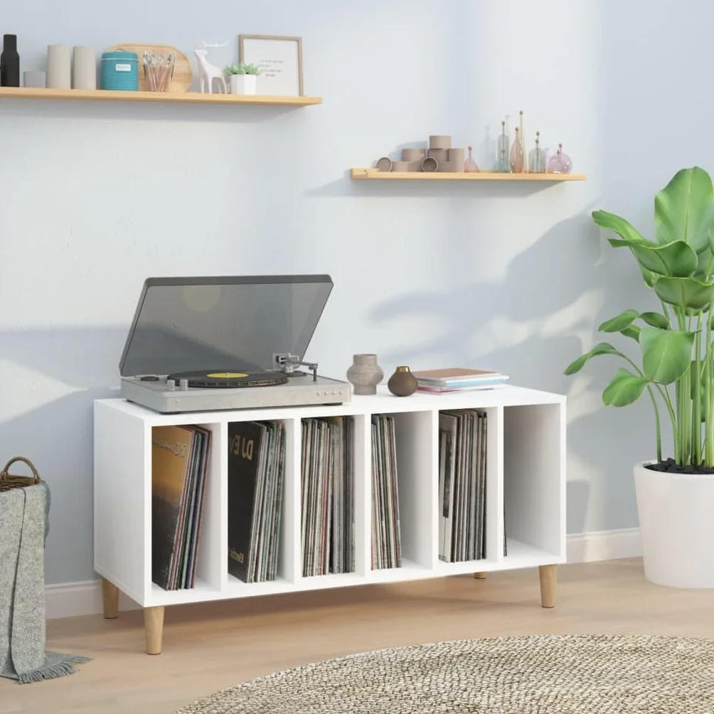 Szafka panelowa, biała, 100 x 38 x 48 cm, materiał drewnopochodny, trwały winylowy mebel do przechowywania, stabilny organizer na płyty gramofonowe LP, uniwersalna szafka pomocnicza