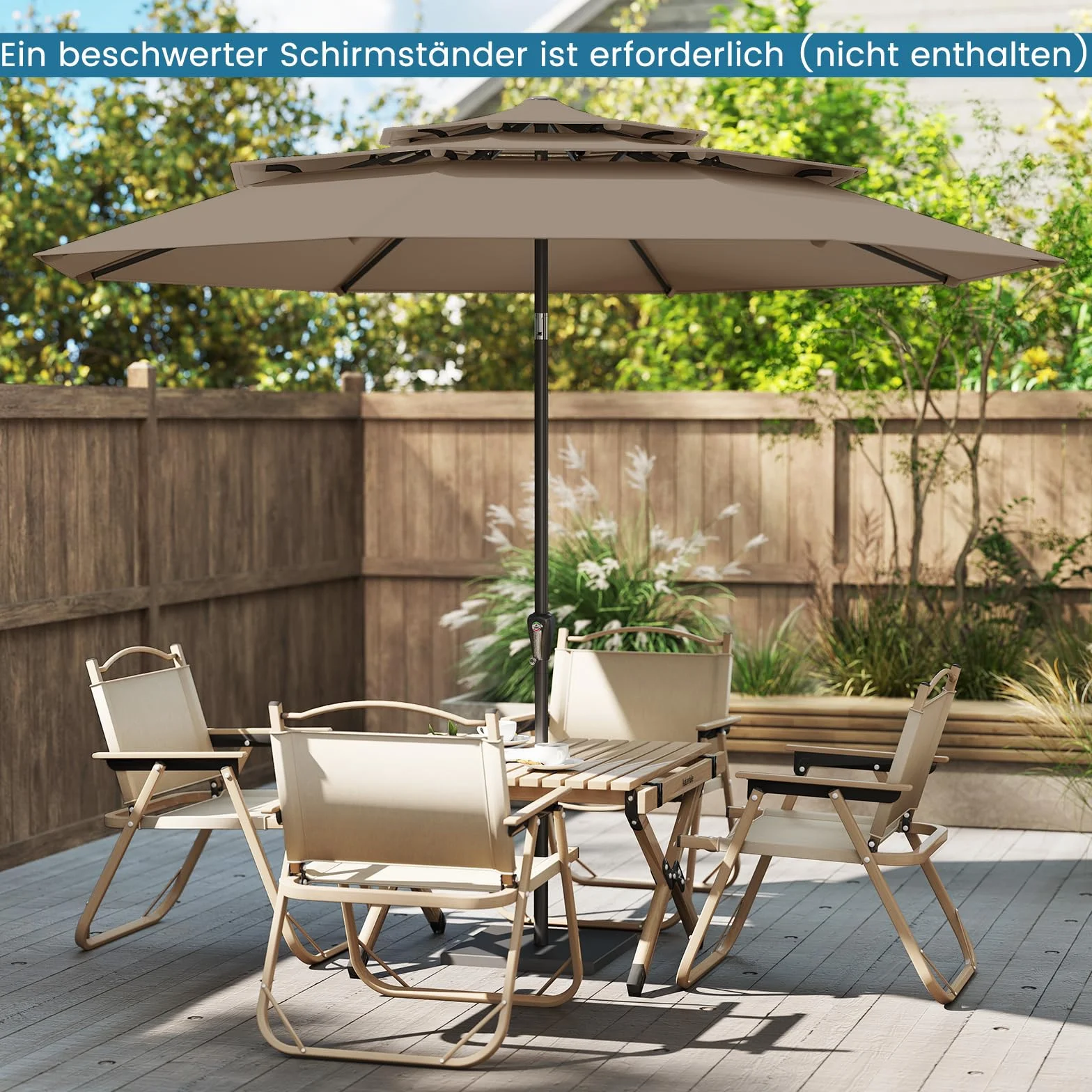 COSTWAY 3-poziomowy parasol przeciwsłoneczny, 300 cm, odporny na wiatr, stabilny, parasol tarasowy z korbą, obustronnie zginany o 30°, parasol balkonowy, wentylowany, do ogrodu, na balkon