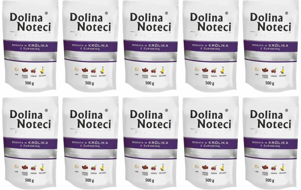 Dolina Noteci Mokra karma dla psa Premium bogata w królika z żurawiną zestaw 10 x 500 g