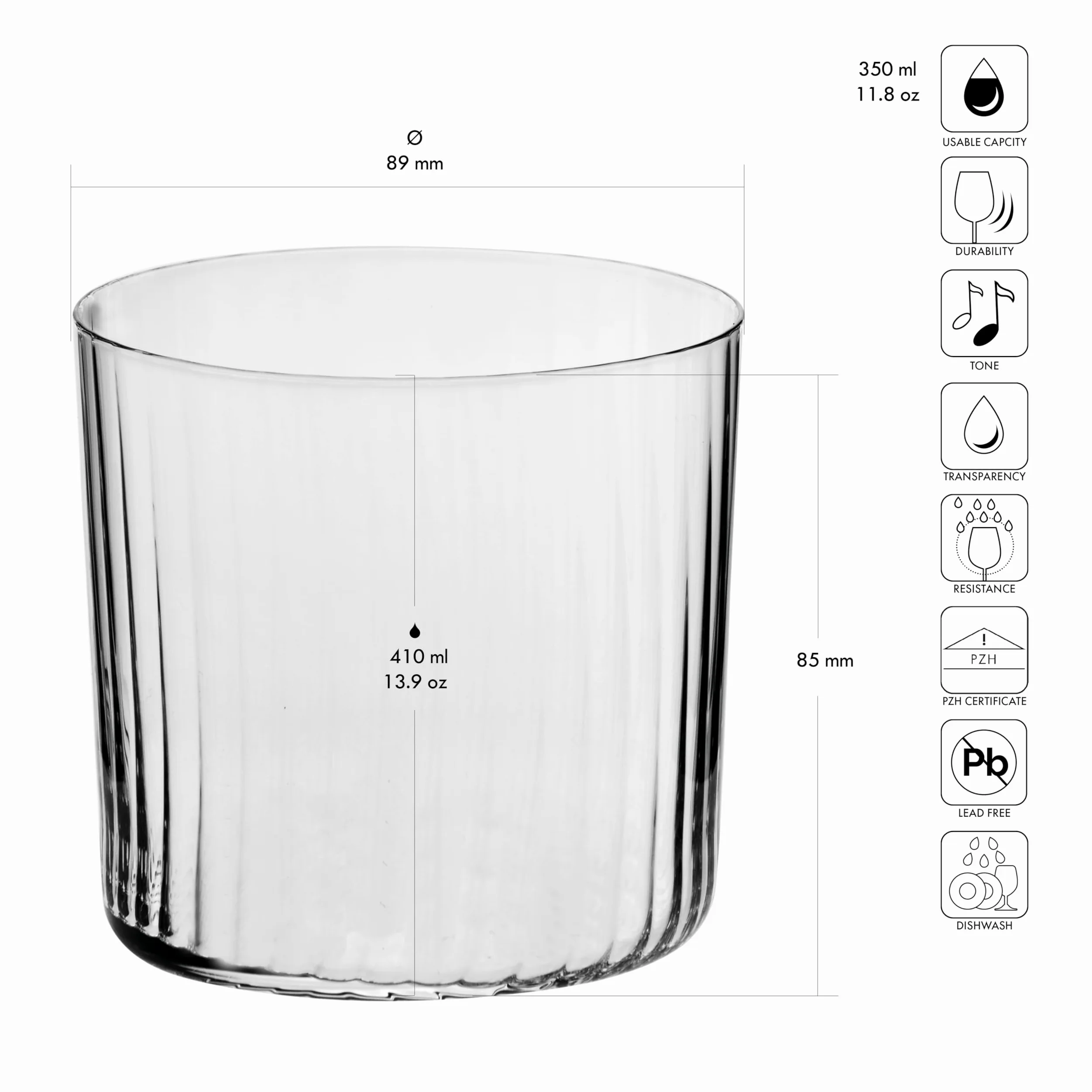 KROSNO Szklanki do Cydru i Napojów Mixology LUMI, Zestaw 6 x 410 ml | Szkło Kryształowe Bezołowiowe, bardzo cienkie ścianki, zdobienie optyczne, do cydru, lemoniady i napojów gazowanych, zmywarka