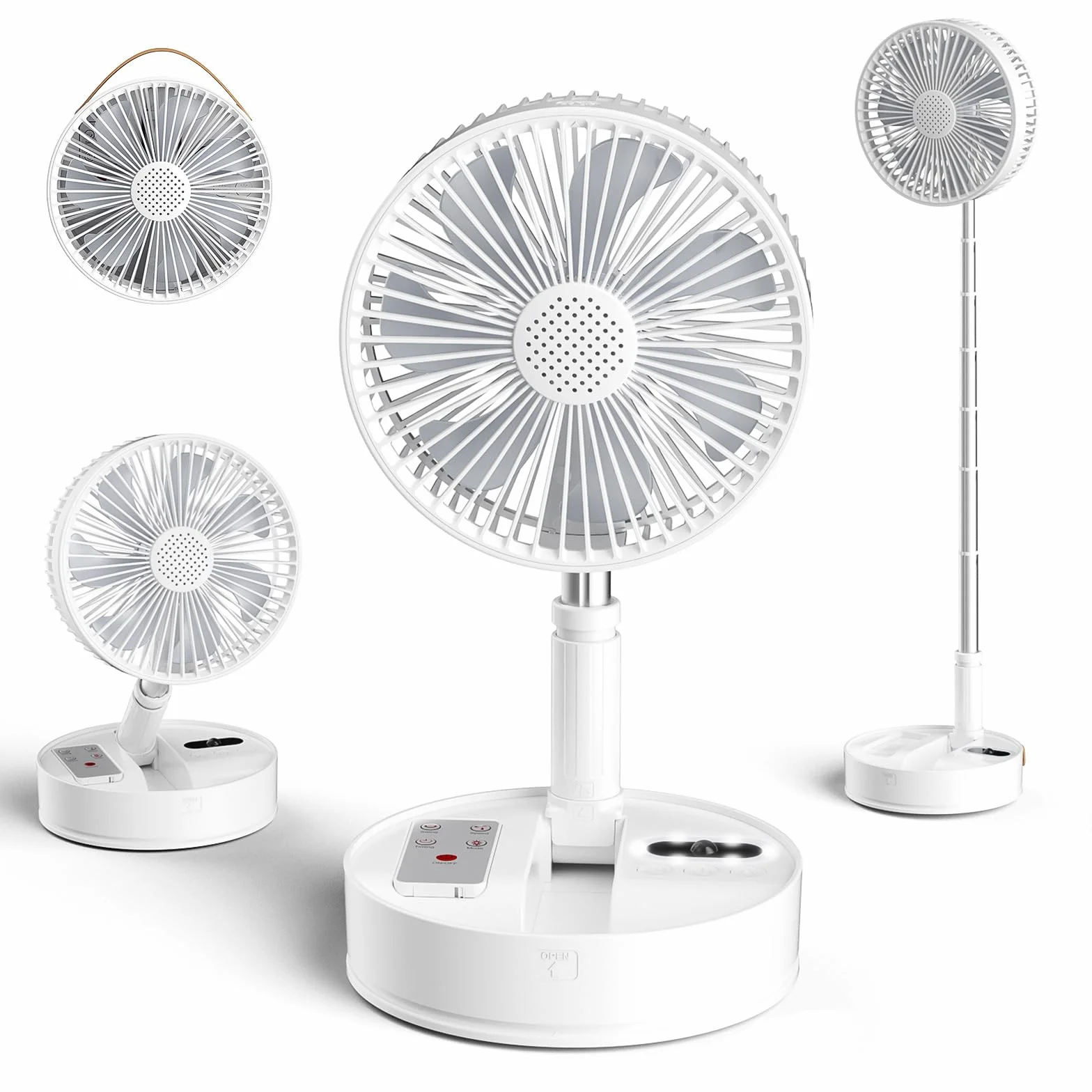 Marchpower przenośny wentylator cichy składany wentylator stojący 4 prędkości wentylator stołowy 7200 mAh akumulator Ø8''/20 cm