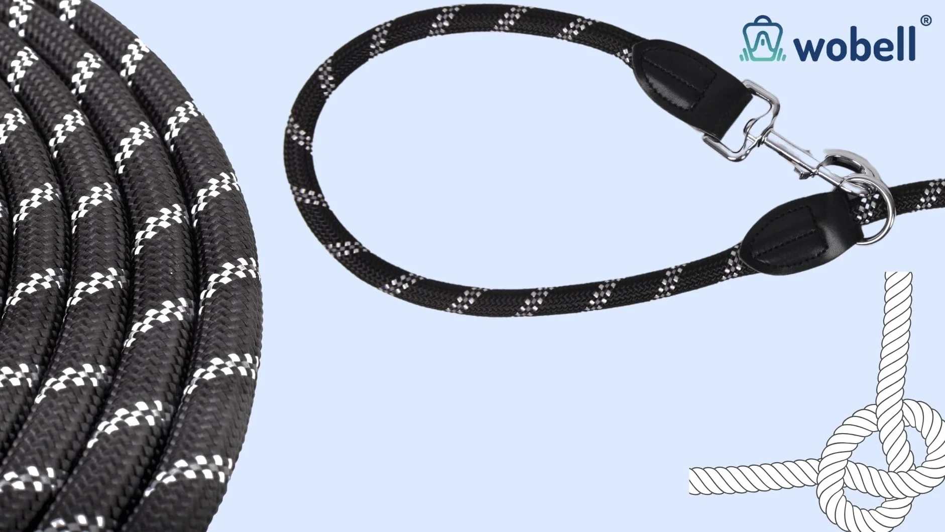 Smycz Treningowa Odblaskowa Lina 11mm 3m z Przepięciami dla Psa