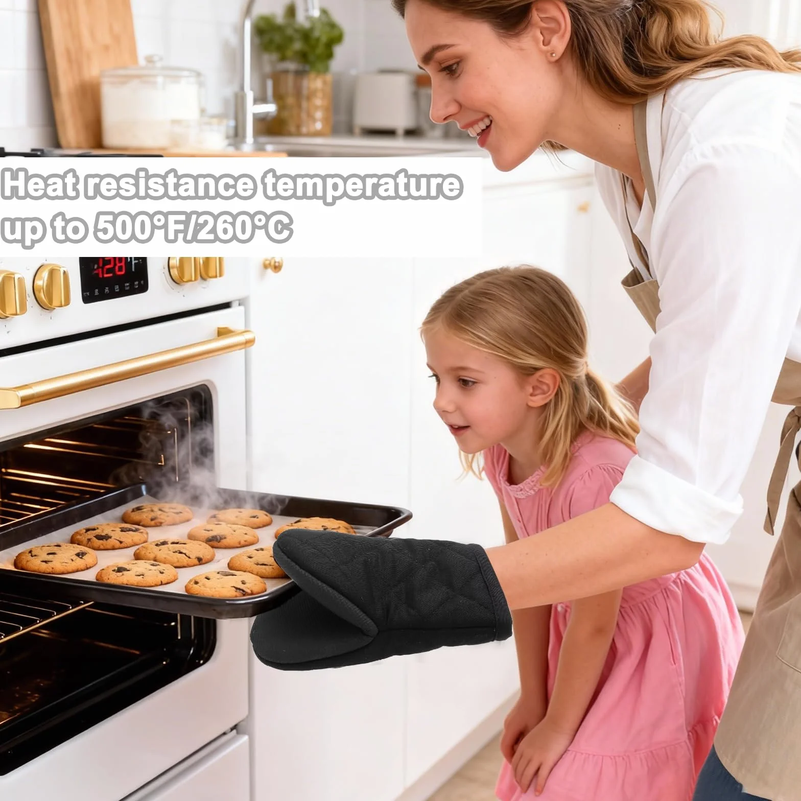 Zestaw 2 szt. Pot Holder Glove 230°C, silikonowe, w zestawie 2 haczyki ścienne do kuchni, łapki do garnków, krótki fason, z antypoślizgową powierzchnią i oczkiem do zawieszania – rękawice