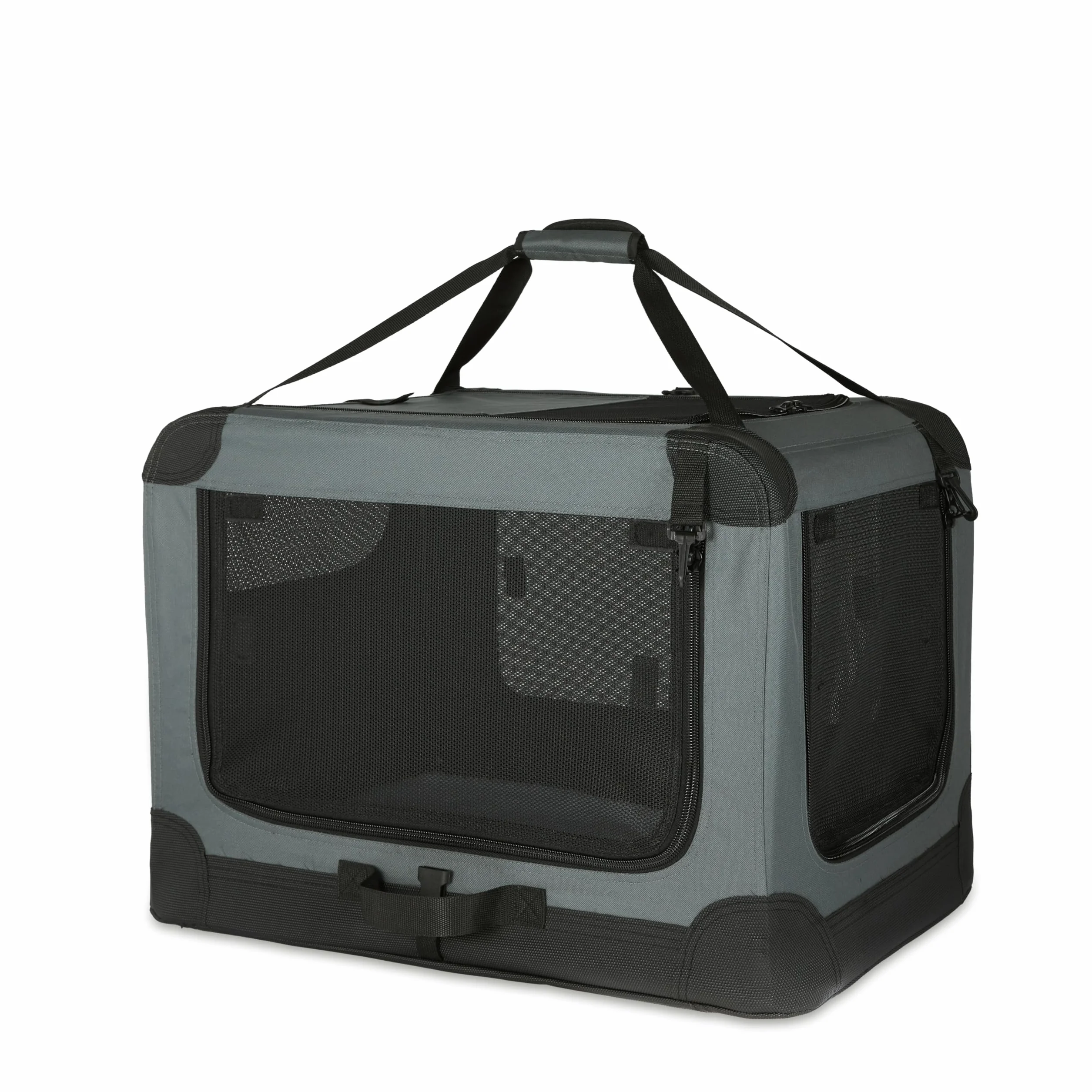 Amazon Basics 4 drzwiowy składany transporter podróżny dla kotów, psów, szary, S 66cm x 46cm