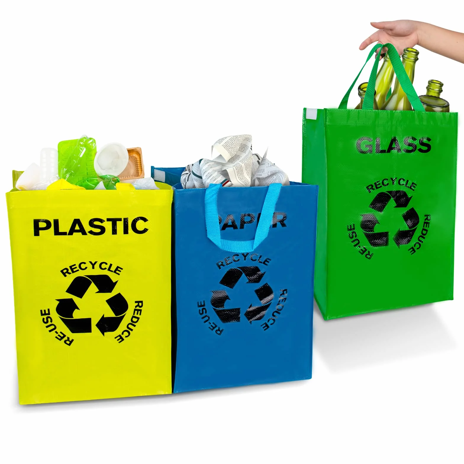 System segregacji śmieci, 3-pak, worki do recyklingu, pojemniki do recyklingu, 40 l, duży pojemnik do przechowywania odpadów w kuchni, na szkło, plastik i papier