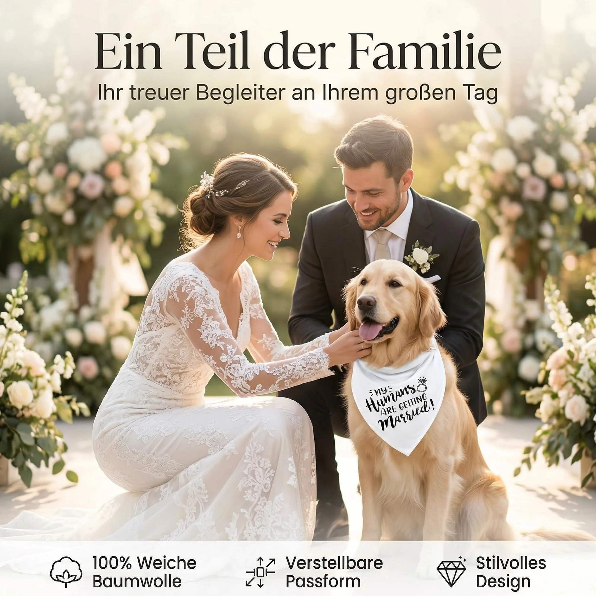 Bandana dla psów, na wesele, biała – "My Humans Are Getting Married" chusta na szyję dla małych, średnich i dużych psów, regulowana, oddychająca, dodatek ślubny i sesji zdjęciowej