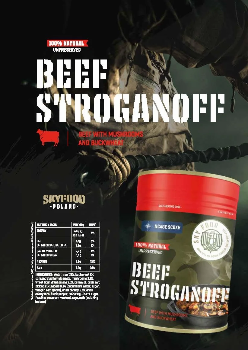 Skyfood: Beef Stroganoff. Self Heating Dish