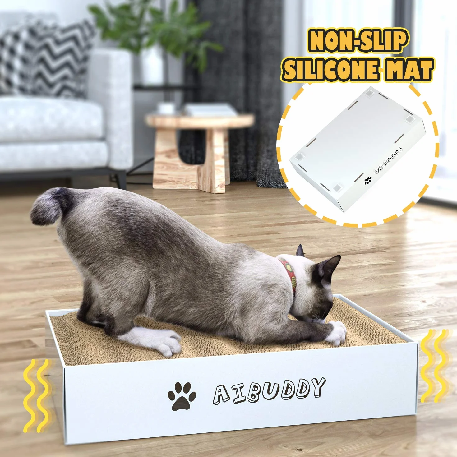 Aibuddy Kratzbrett für Katzen mit Katzenminze, 3er-Set, 44 x 28 x 10 cm