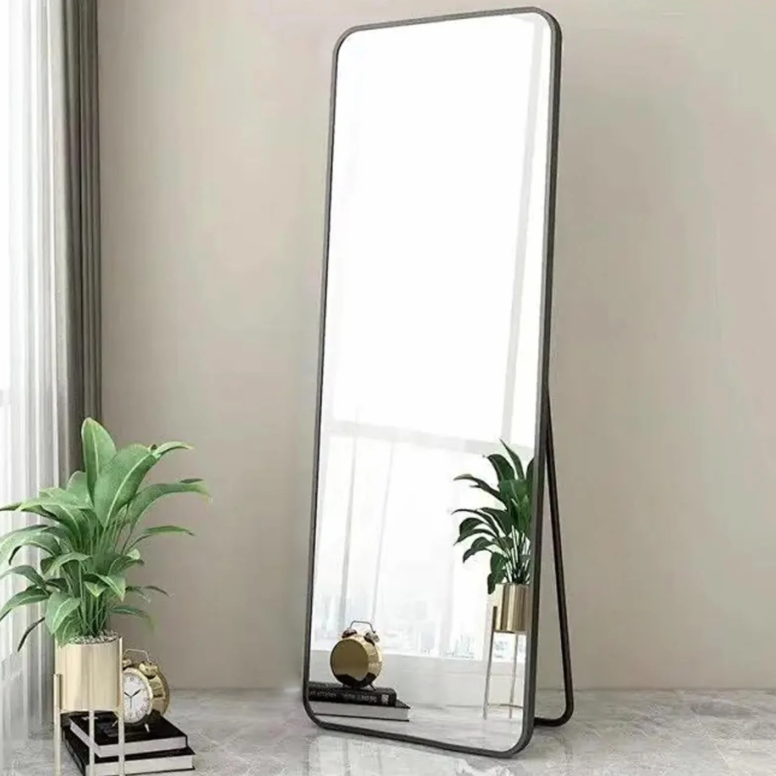 Kapler Łukowe lustro stojące, 160 x 53 cm, duże lustro czarne, lustro na całe ciało, okrągłe lustro do montażu na ścianie, do montażu na ścianie, dekoracja salonu