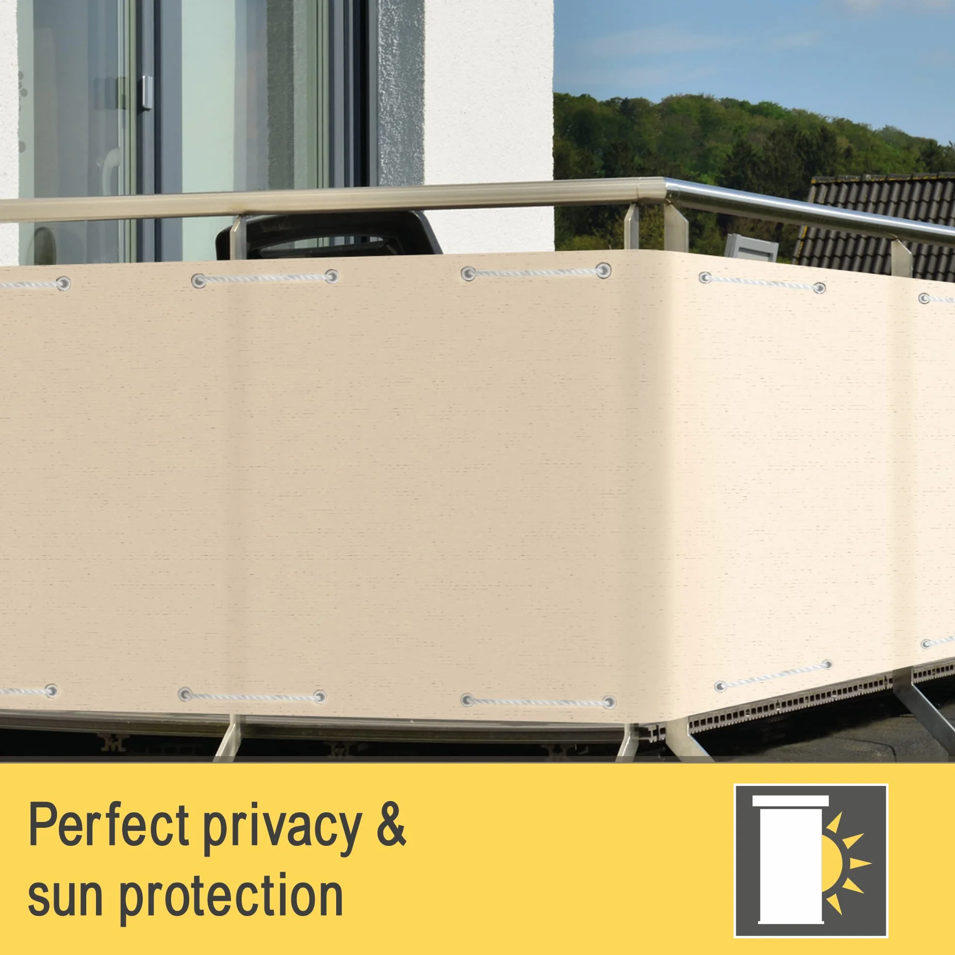 Parawan na balkon taras Sol Royal 90x500 cm SolVision HB2 Ochrona przed słońcem wiatrem UV Kremowa mata balkonowa z oczkami i linką