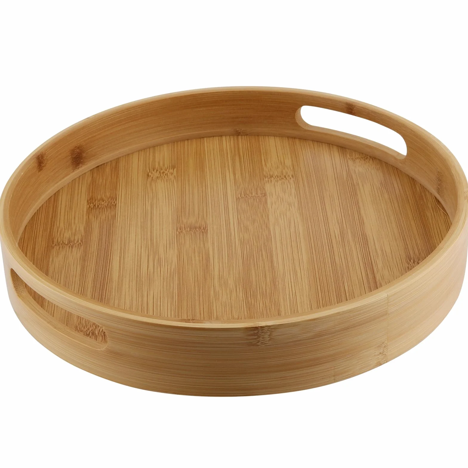 Bambusowa taca okrągła 30 cm średnicy 5 cm grubości, bambusowa taca do serwowania z uchwytami, okrągła drewniana taca do serwowania, na przekąski, owoce, kawę, herbatę, wino, kolor drewna