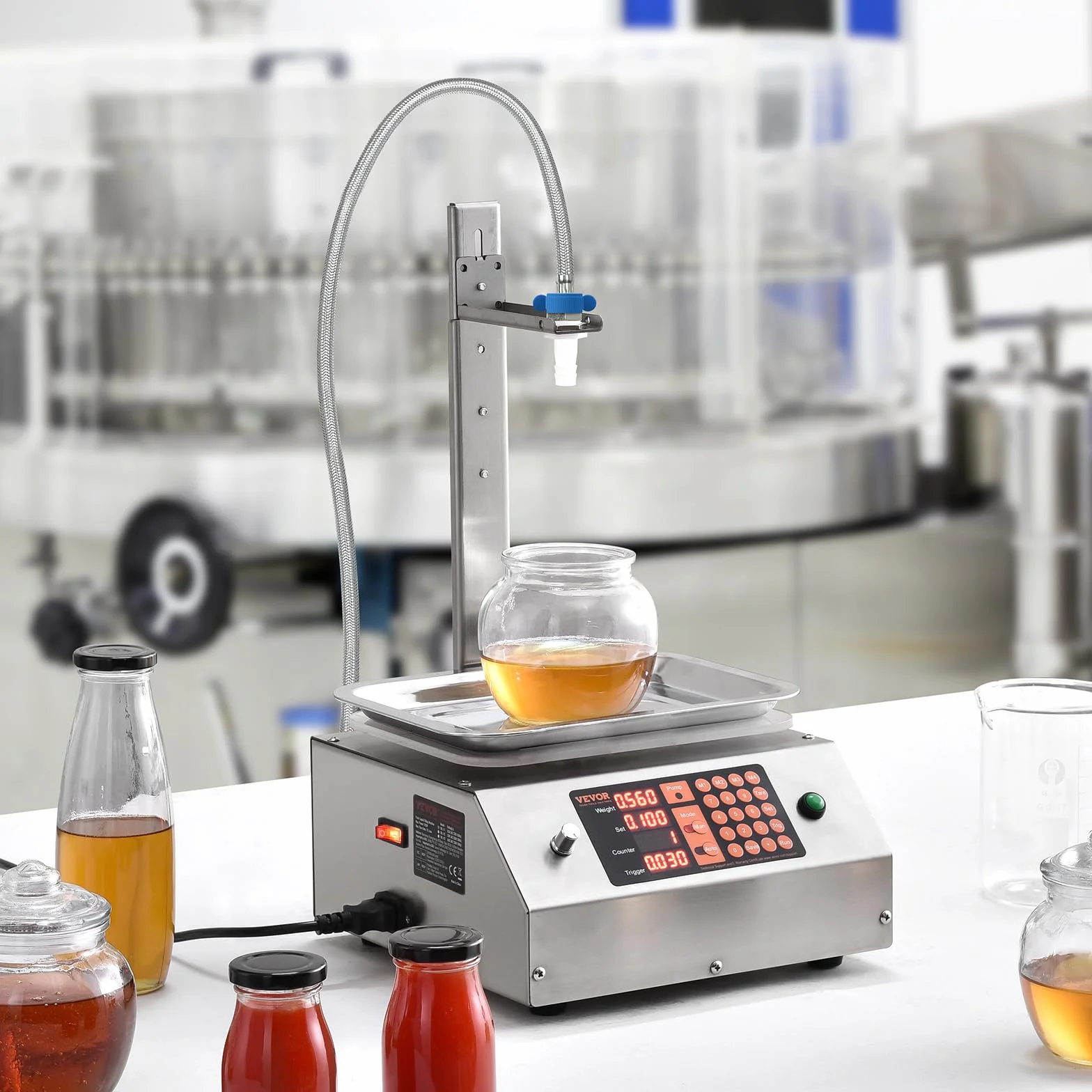 VEVOR Automatyczna maszyna do napełniania płynem Pojemność 30-15000 g Napełniacz butelek z cyfrowym sterowaniem do mleka, wody, oleju, wina, napojów, detergentów, szamponu, pojedynczej dyszy