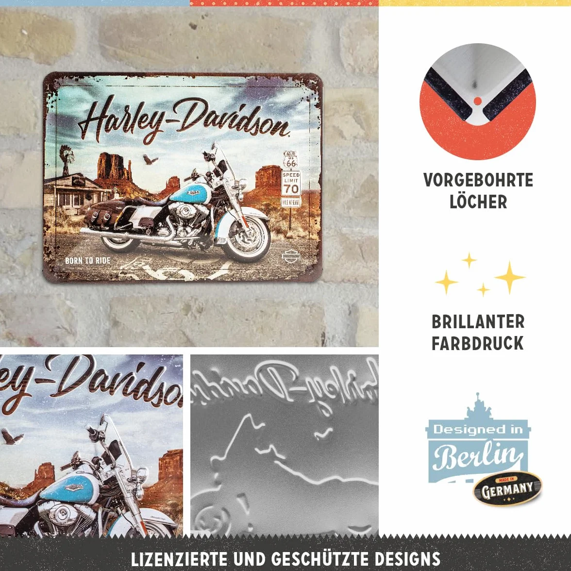Nostalgic-Art Retro tabliczka z blachy, 15 x 20 cm, Harley-Davidson – Route 66 Road King Classic – Pomysł na prezent dla motocyklistów, Official License Product (OLP), z metalu, Styl vintage
