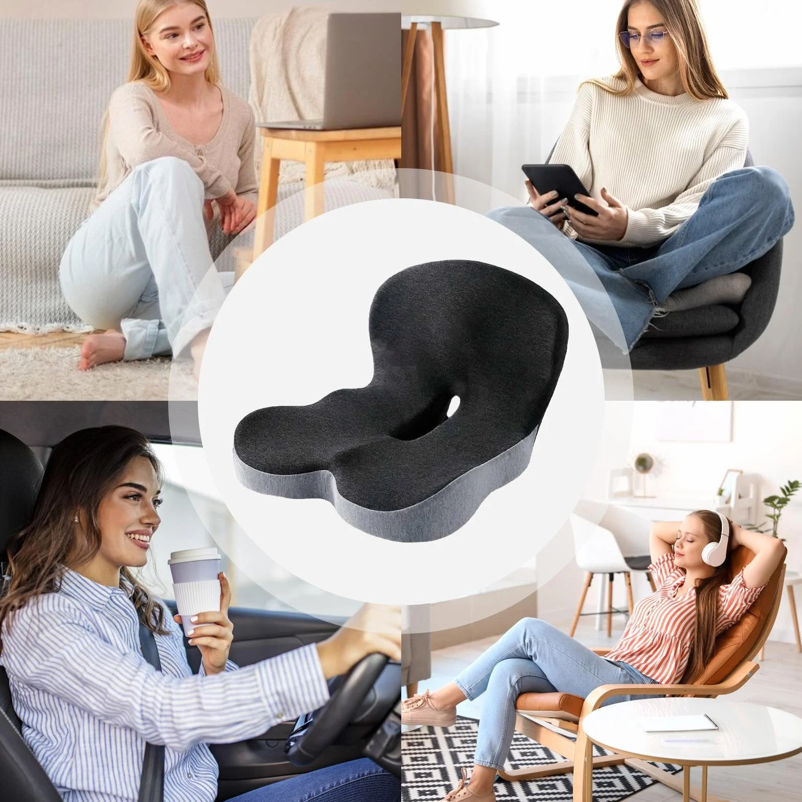 Back and Seat Cushion, Memory Foam Chair, Integrated Lumbar Support, Orthopedic Tailbone Mat, Ergonomic Sitting Comfort for Women Men Elderly Adults Dorm Room Truck
