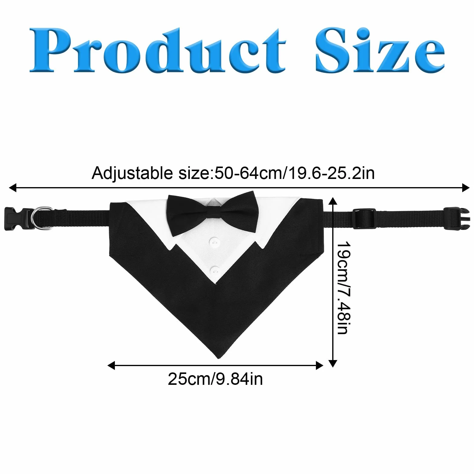Formalna bandana smokingowa dla psa, bandana dla psa, tuxedo, bawełniana, formalna obroża dla psa, na wesele, imprezę, regulowana, krawat, dla zwierząt domowych, muszka, L