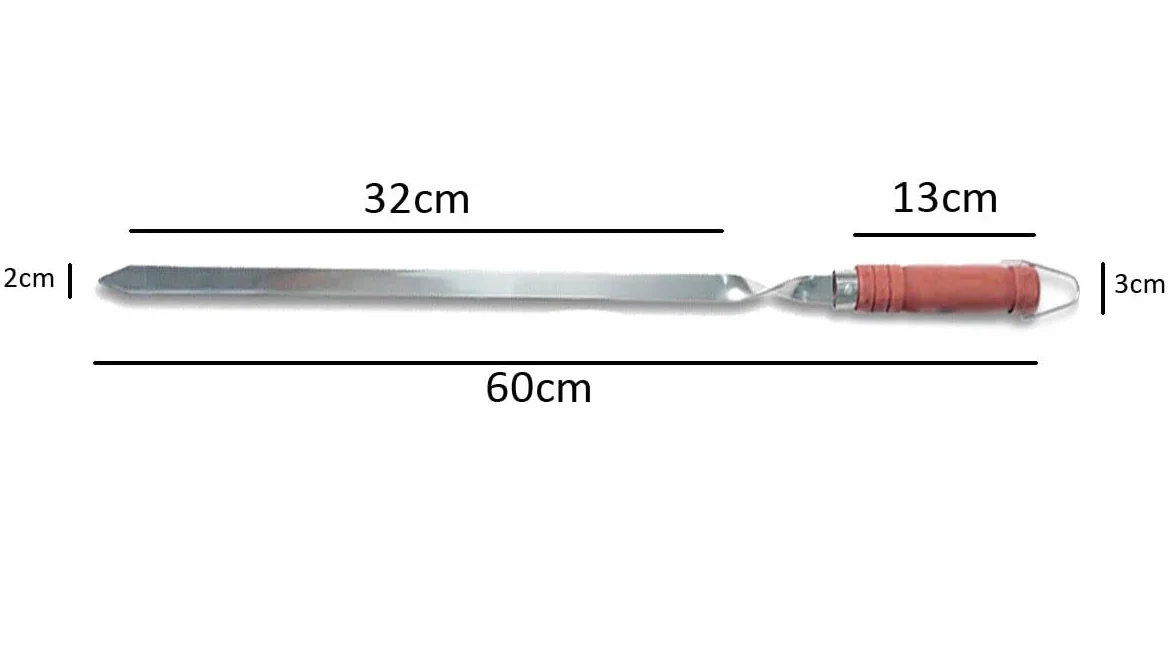 6 szpikulców do grilla ze stali nierdzewnej z drewnianym uchwytem – długość 60 cm / szerokość 2 cm / grubość 2 mm – Lula Lulu Kebab Adana Tschelo Köfte