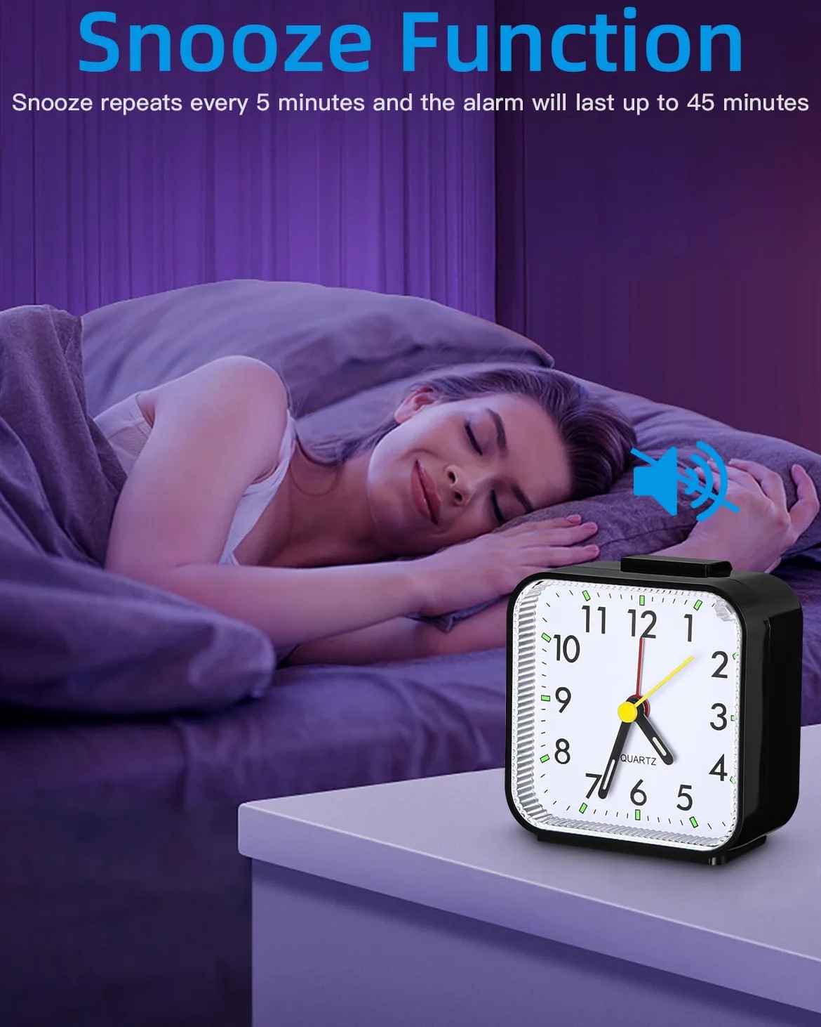 MałY Budzik Analogowy,Mini Budzik Kwarcowy,Zegar Analogowy Cichy Bez Tykania z Funkcją Drzemki Lampka Nocna PrzenośNy Budzik na Baterie do Sypialni,Salonu,Biura,PodróżY Prosta ObsłUga