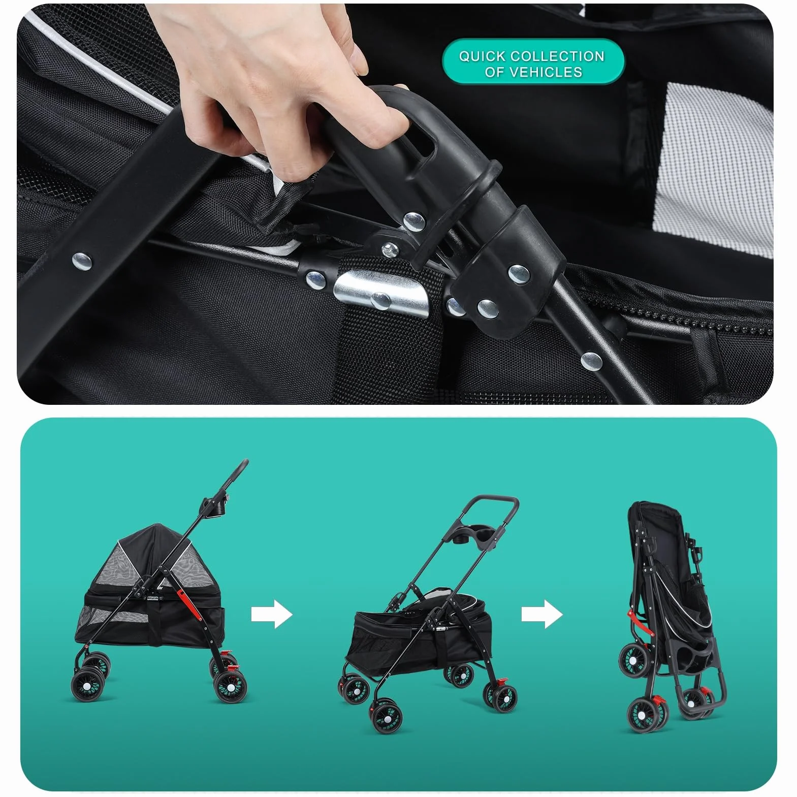 Składany wózek dla psa i kota, z oddychającą siatką, dla małych i średnich psów