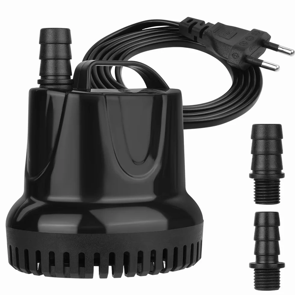 flintronic Zatapialna pompa wodna, 25 W 1200L/H ultra cicha pompa akwariowa z 4 nóżkami przyssawek do stawu ryb fontanna zbiornik na ryby 2 dysze