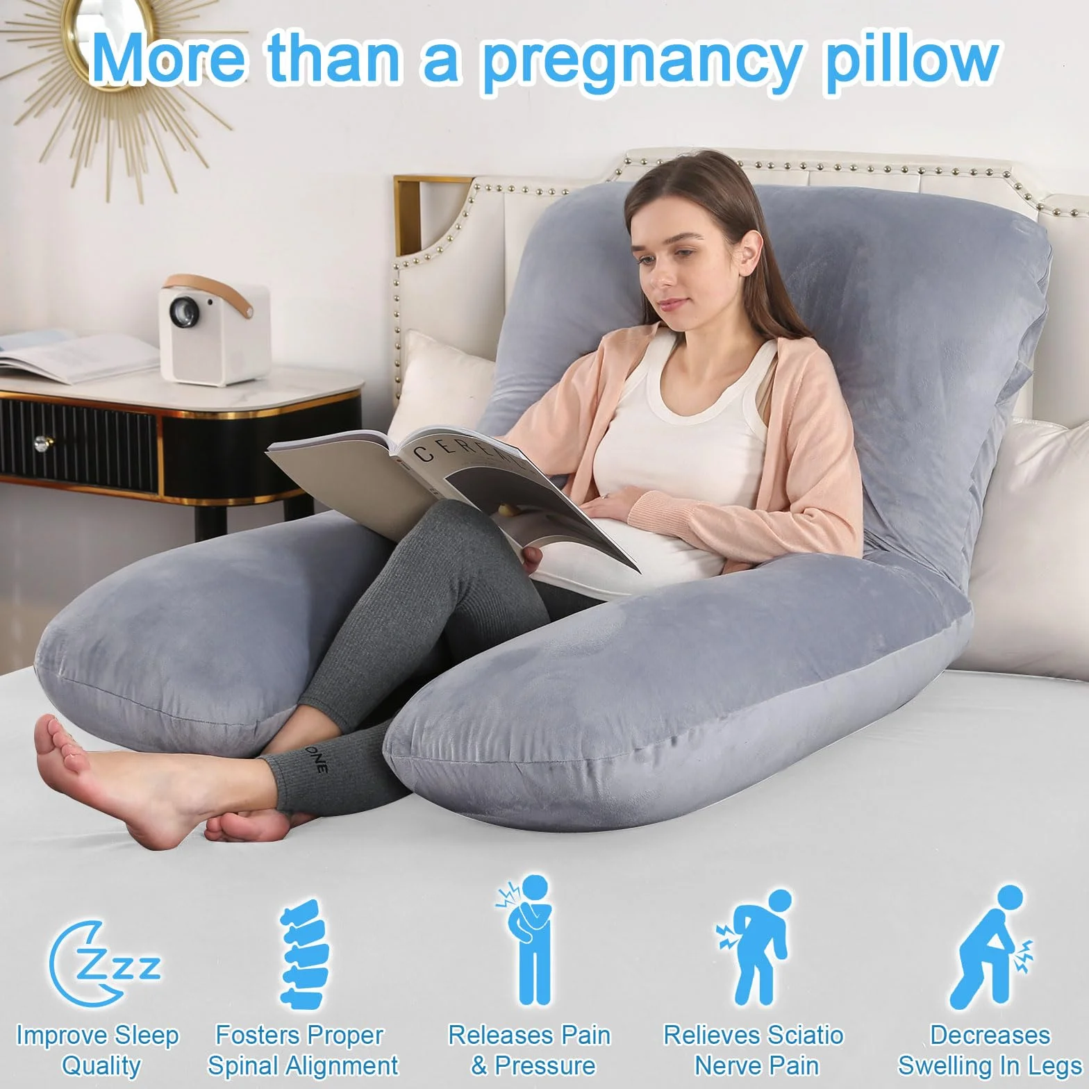 SHANNA Poduszka ciążowa XXL, w kształcie litery U, poduszka do spania na boku z poszewką, komfortowa poduszka dla dorosłych i dzieci 70 x 145 cm