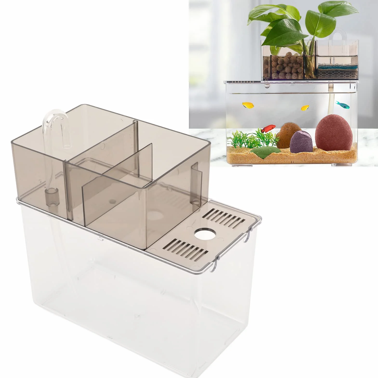 Betta Fish Tank, Fish Tank Bowl Przezroczysty Łatwe Czyszczenie Lekki Mały Zestaw Startowy do Akwarium Mała Złota Rybka Miska dla Betta Fish Żółw Gad