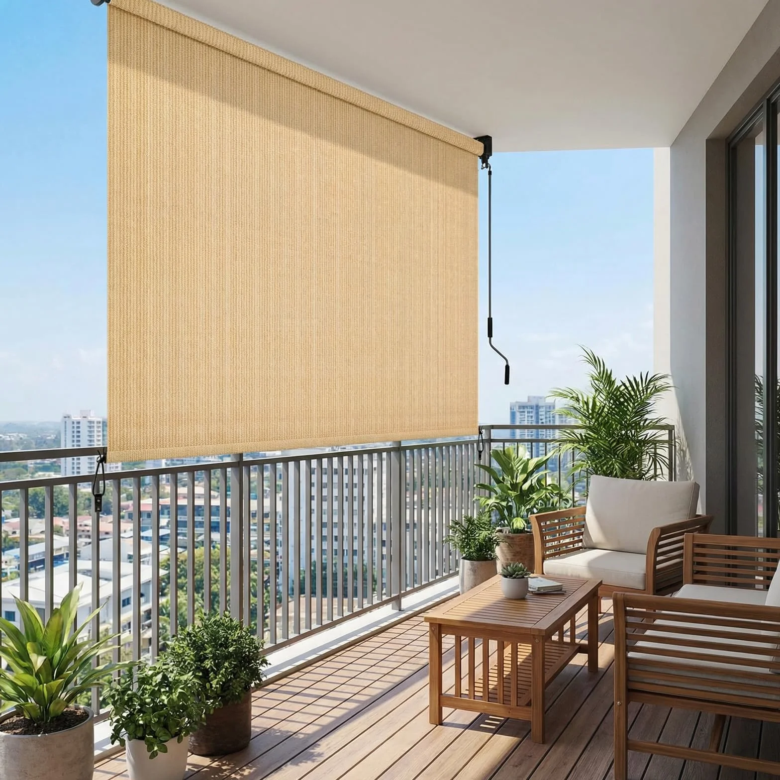 LIFERUN Markiza pionowa, 180 x 240 cm, markiza pionowa, tkanina zacieniająca HDPE do pergoli tarasowej, markiza balkonowa, rura aluminiowa z bezprzewodową korbą, na balkon, taras, do ogrodu, khaki, 1