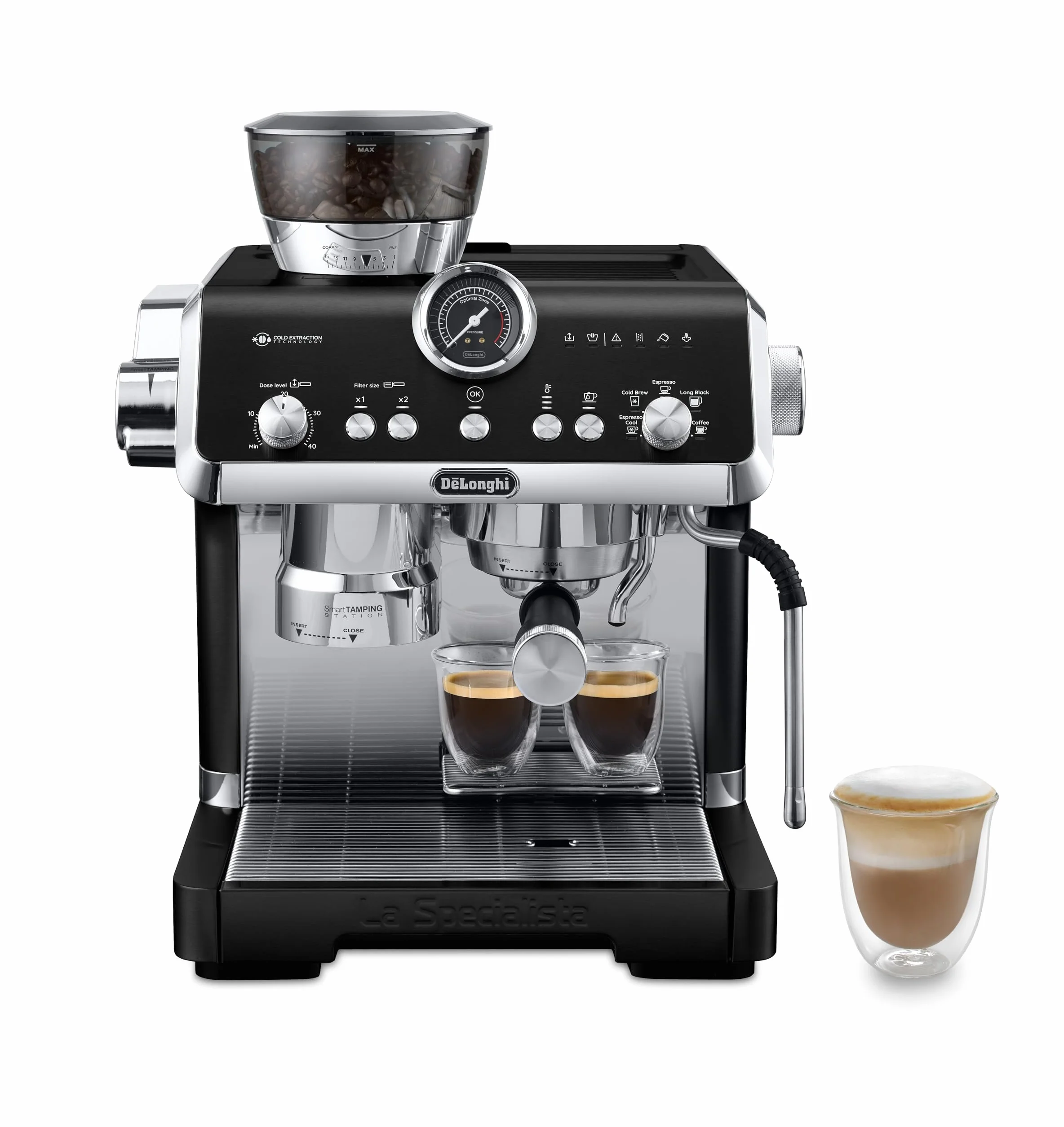 De'Longhi La Specialista Opera EC9555.BK ekspres do kawy espresso z Cold Brew i Espresso Cool, profesjonalny spieniacz do mleka, technologia mielenia czujników, w zestawie zestaw baristy, 1550 W,